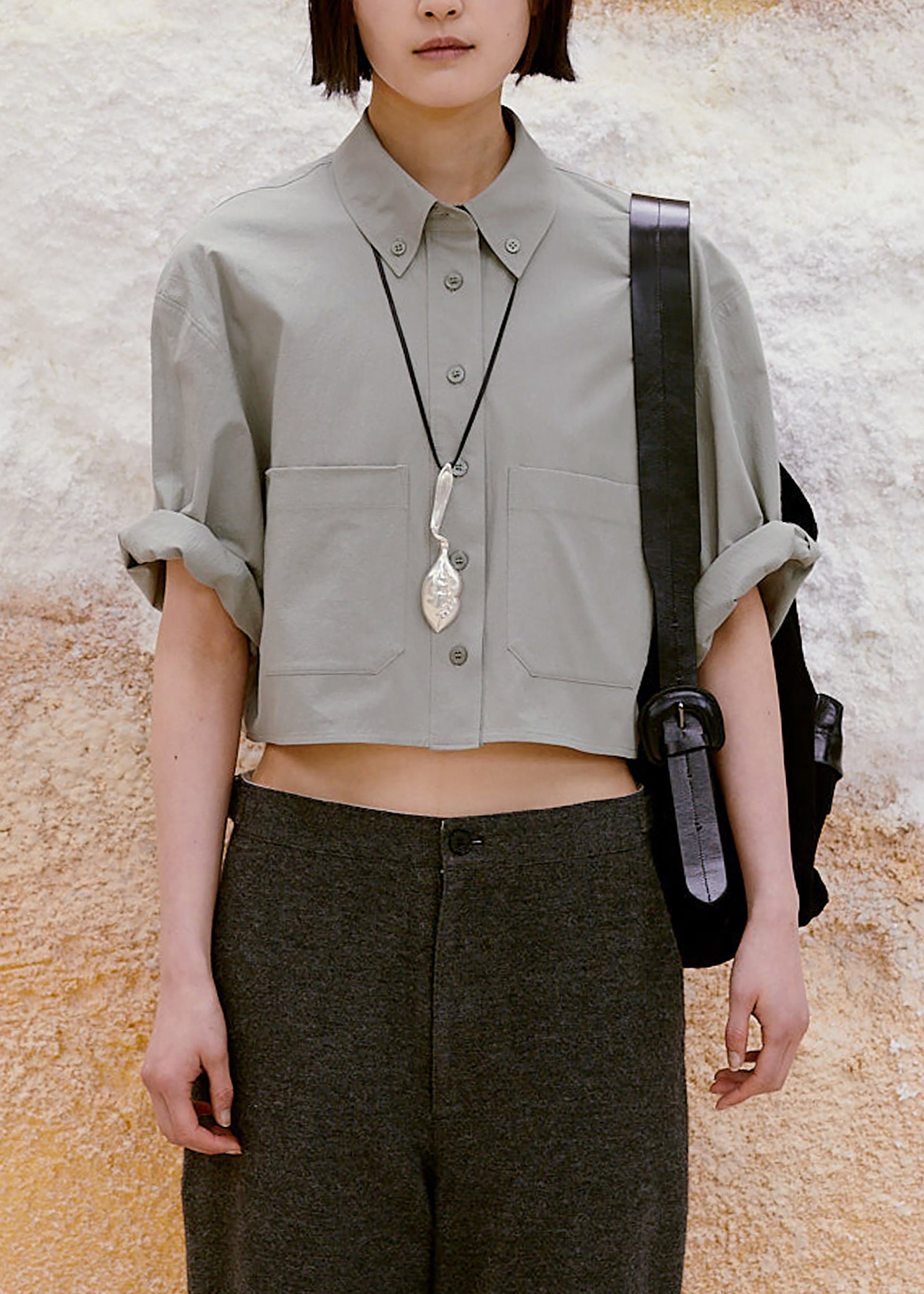 Low Classic Half Sleeve Cropped Shirt - Khaki Grey