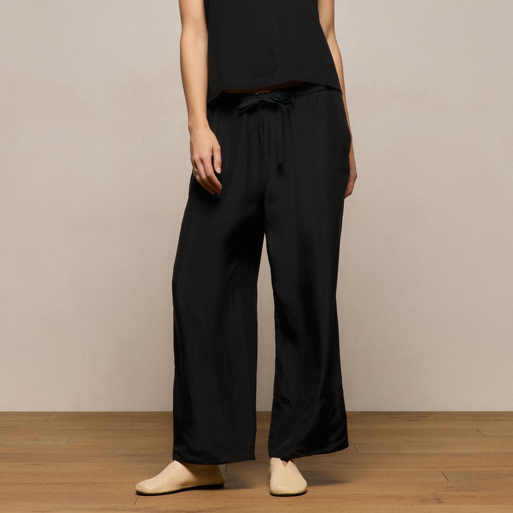 Washed Silk Wide Cuff Pant - Washed Black