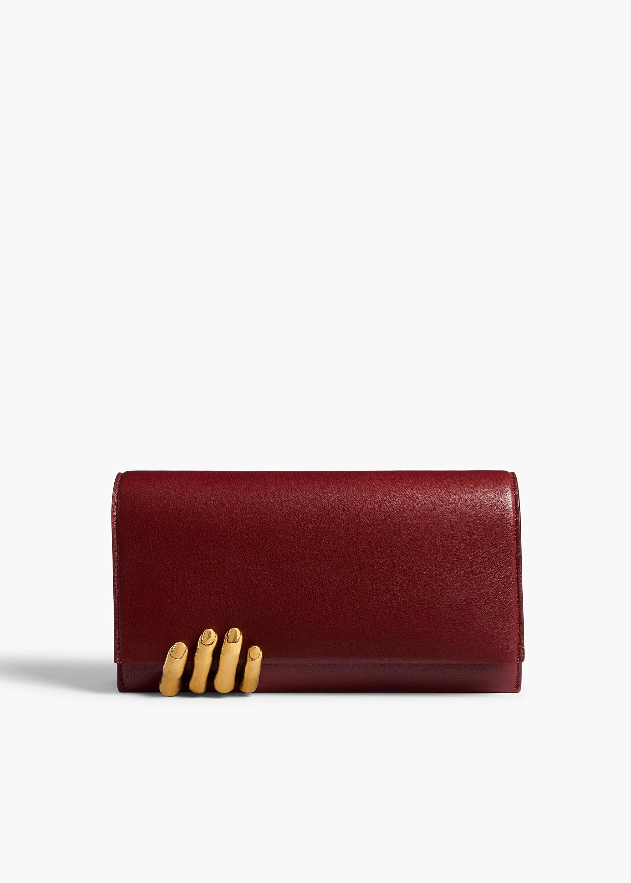 Sculpted Hand Clutch in Oxblood Leather