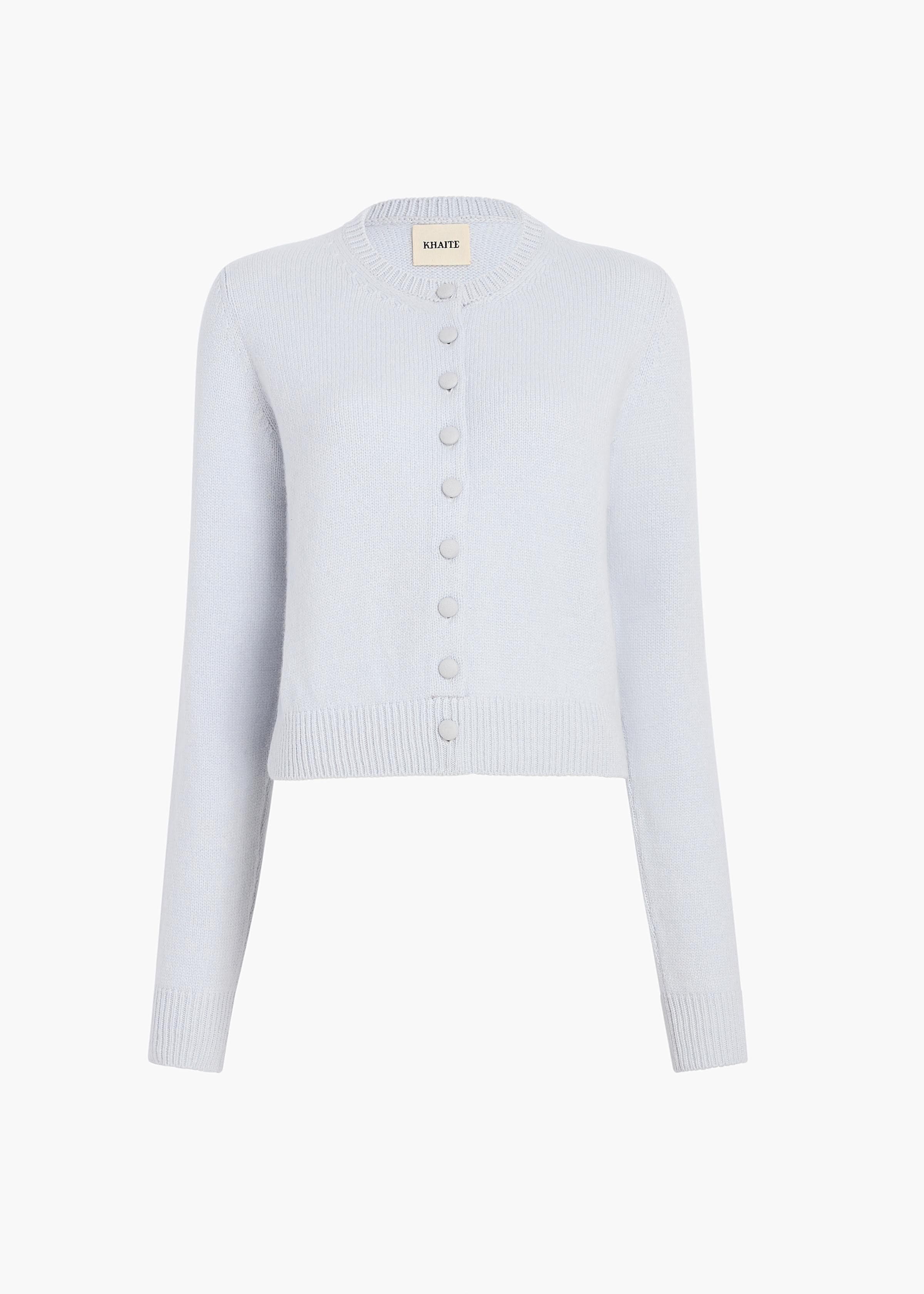 Everheart Cardigan in Ice Blue with Suede Buttons