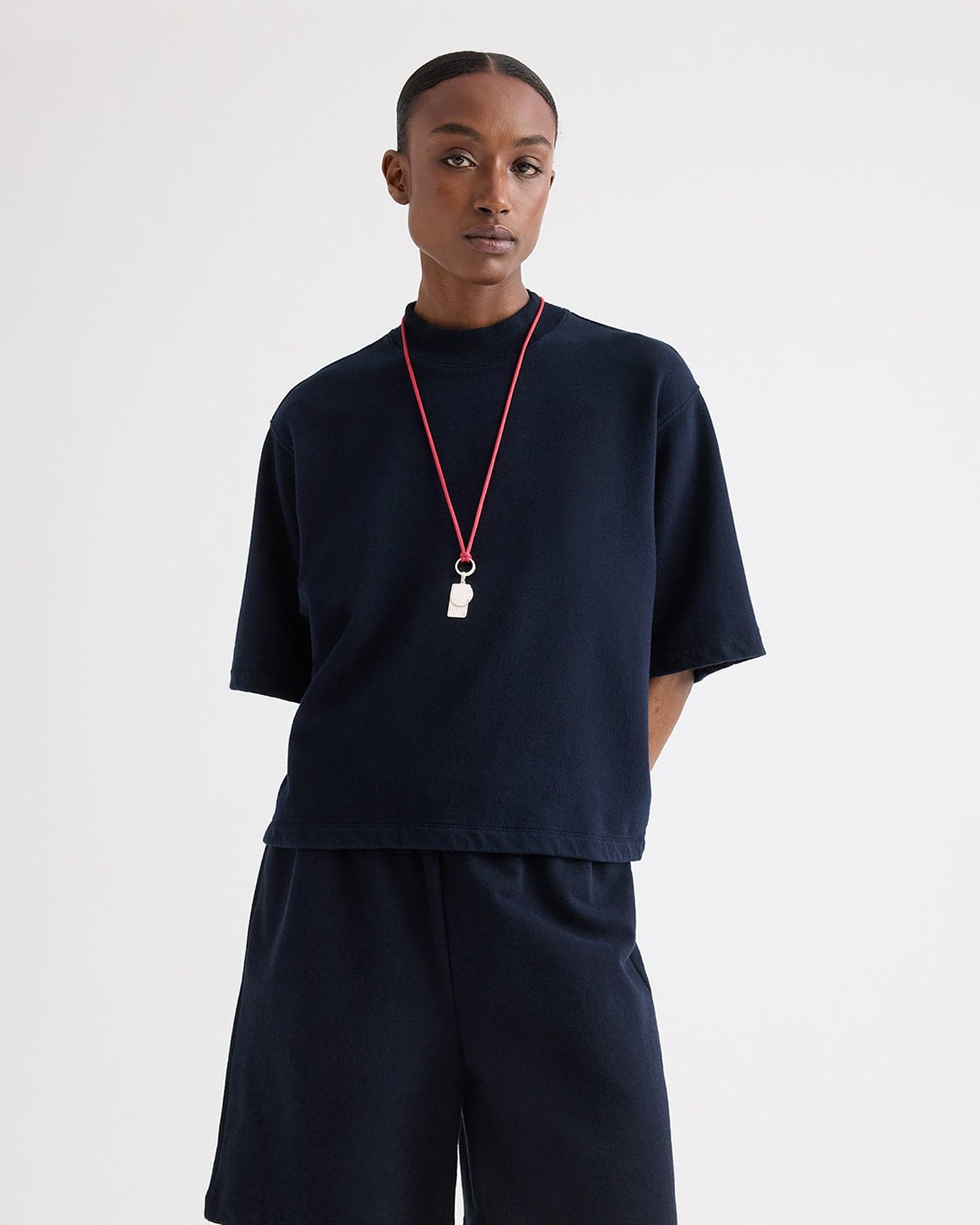 Cropped Mock Neck Tee in Lightweight Sweatshirt