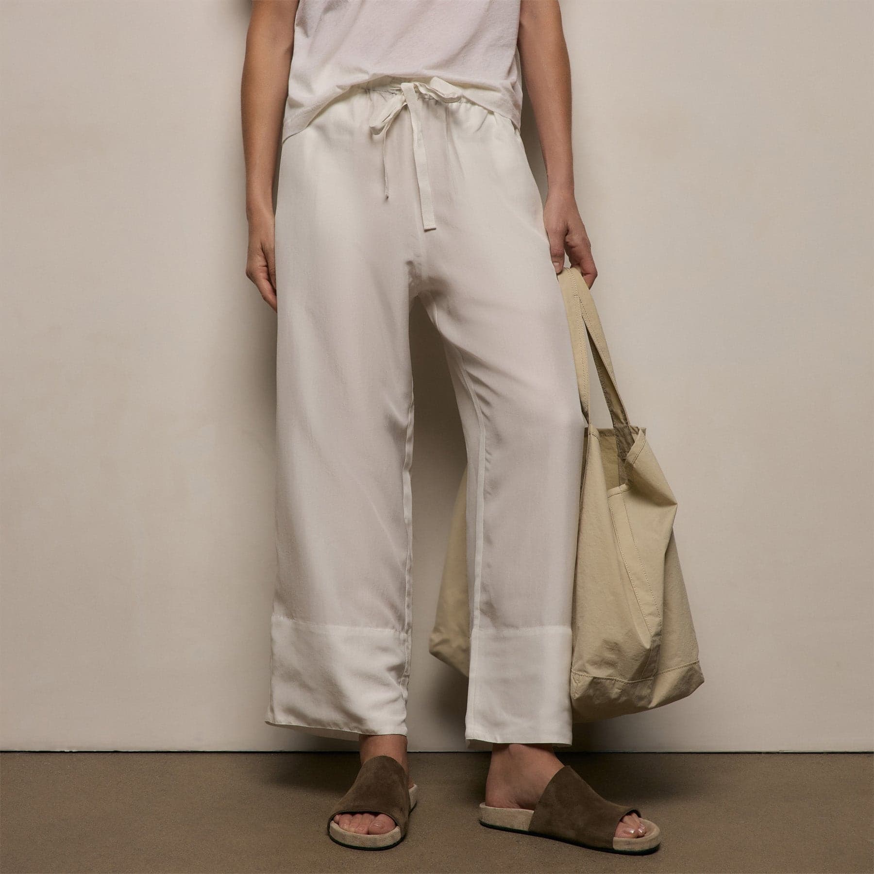 Washed Silk Wide Cuff Pant - Ivory