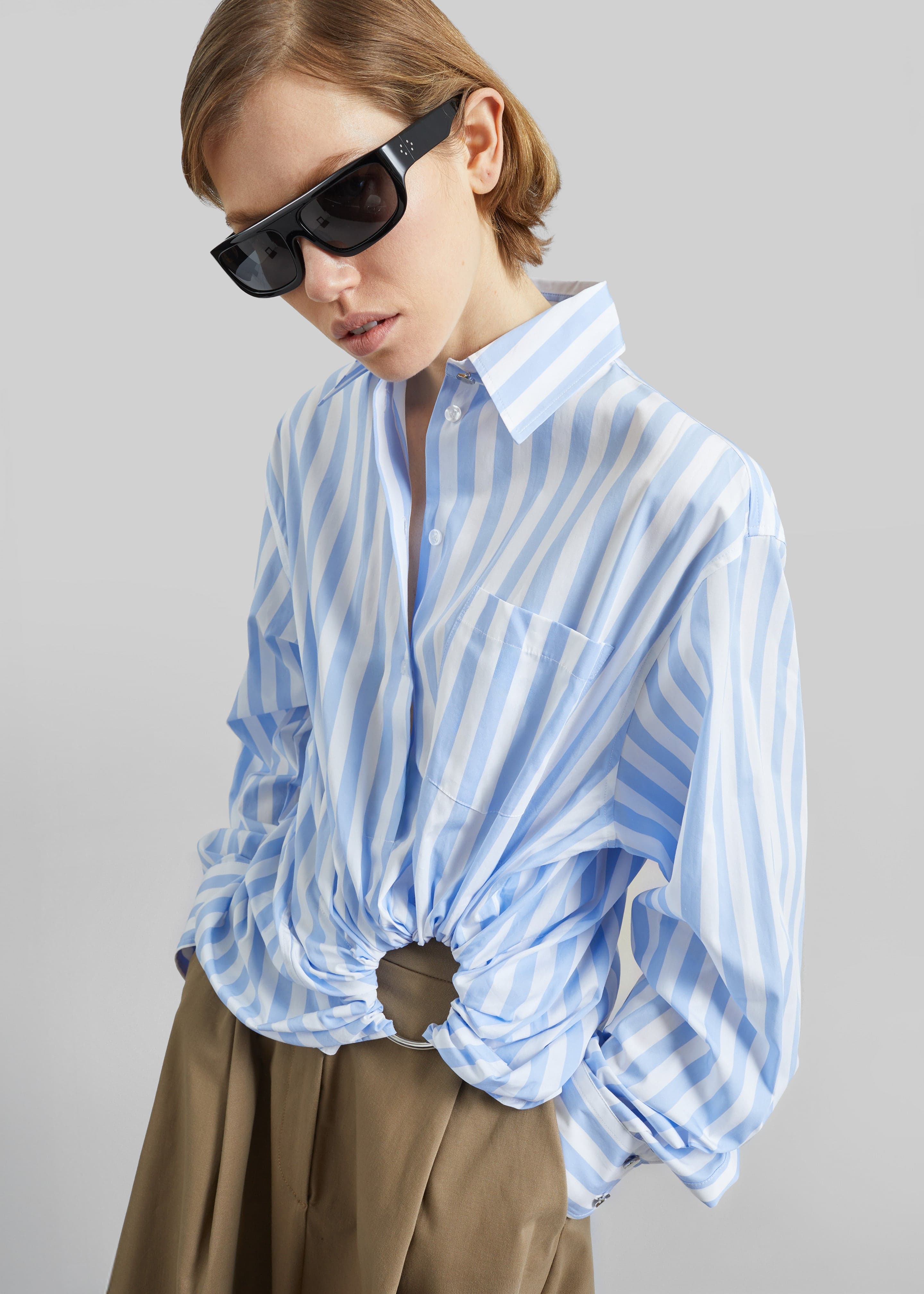 Sportmax Palmizi Striped Poplin Shirt - Light Blue/White