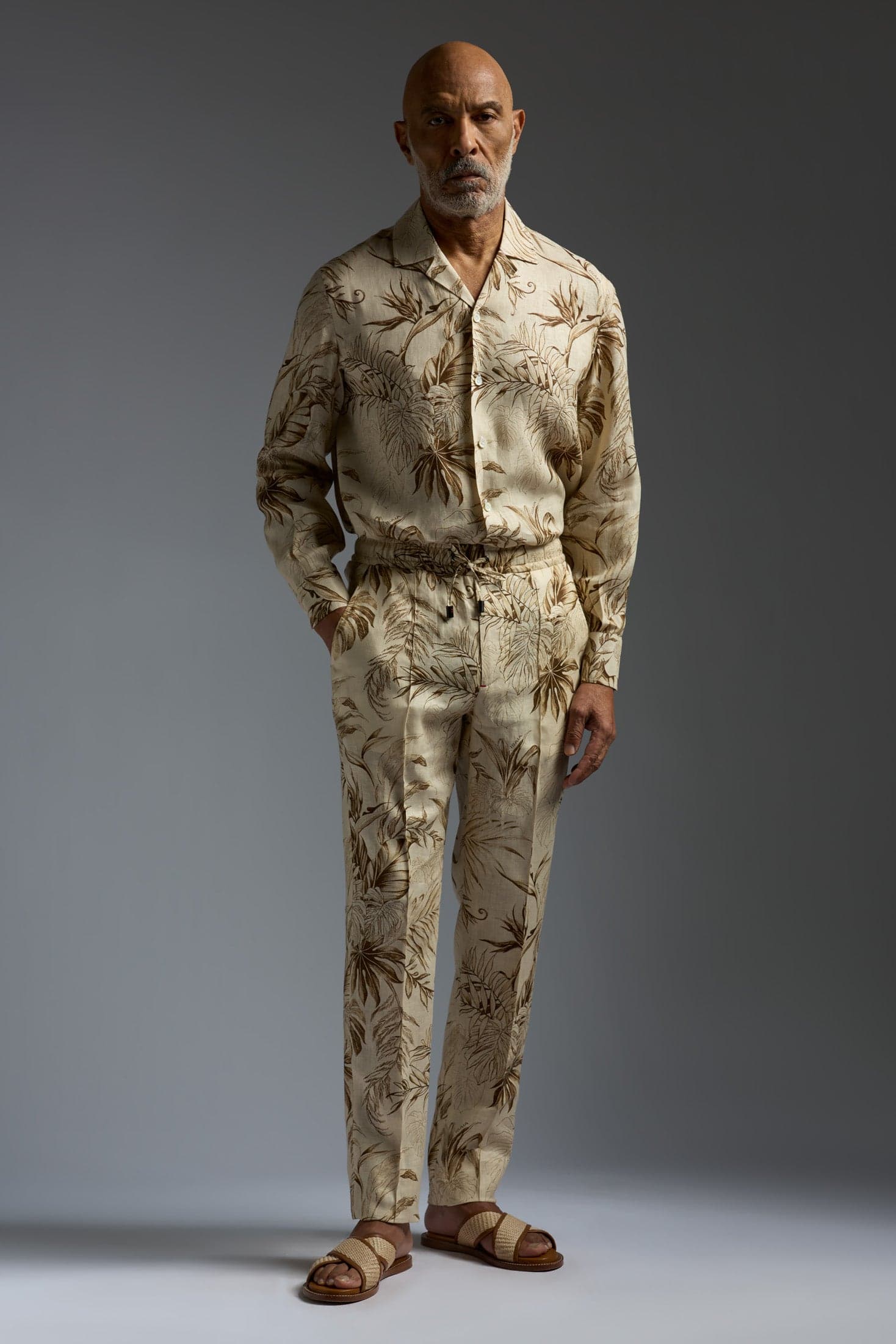 Vegetation Printed Linen Drawstring Pants