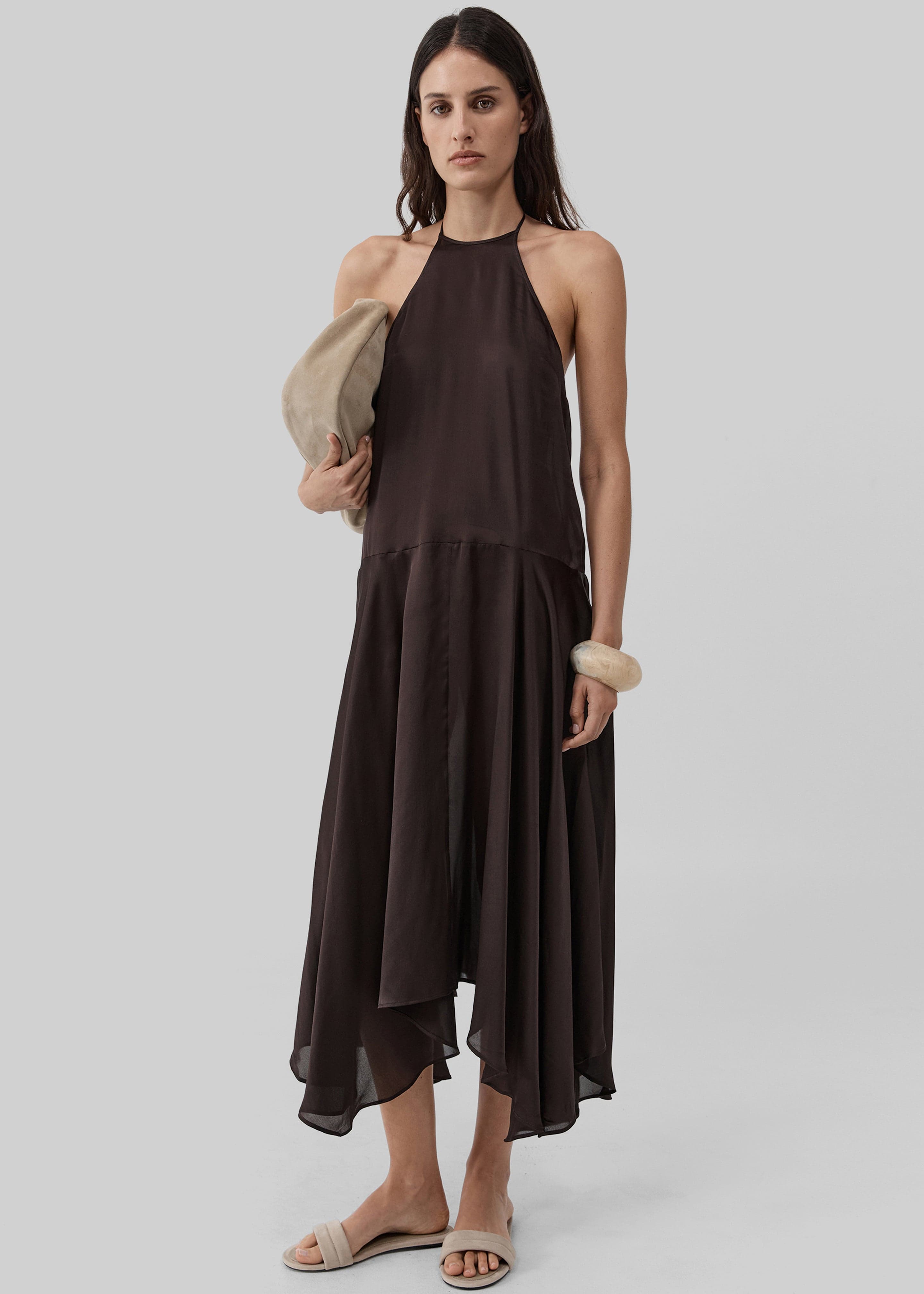 St. Agni Silk Handkerchief Halter Dress - Bark