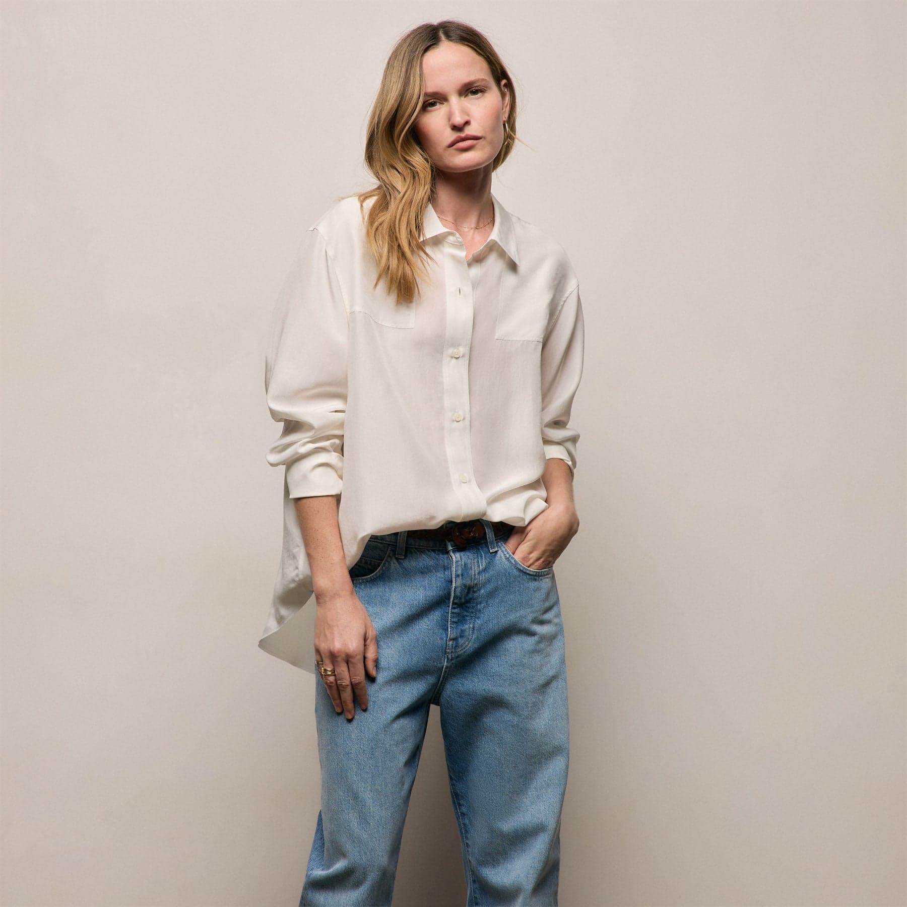 Washed Silk Patch Shirt - Ivory