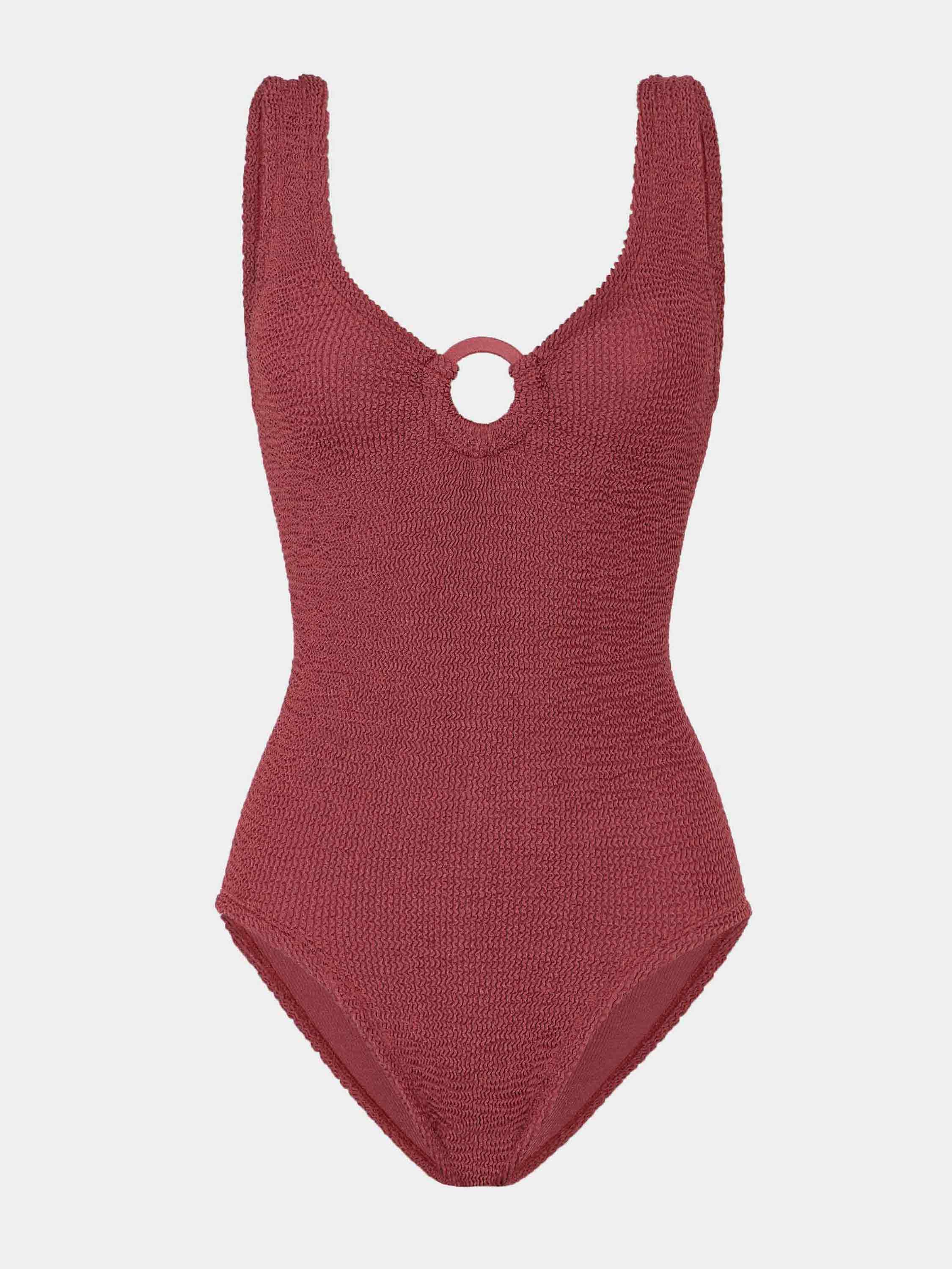 Coverage Celine Swim With Tonal Hoops - Metallic Rosewood | One Size Swimwear | Hunza G - Metallic Rosewood / One size / TBG