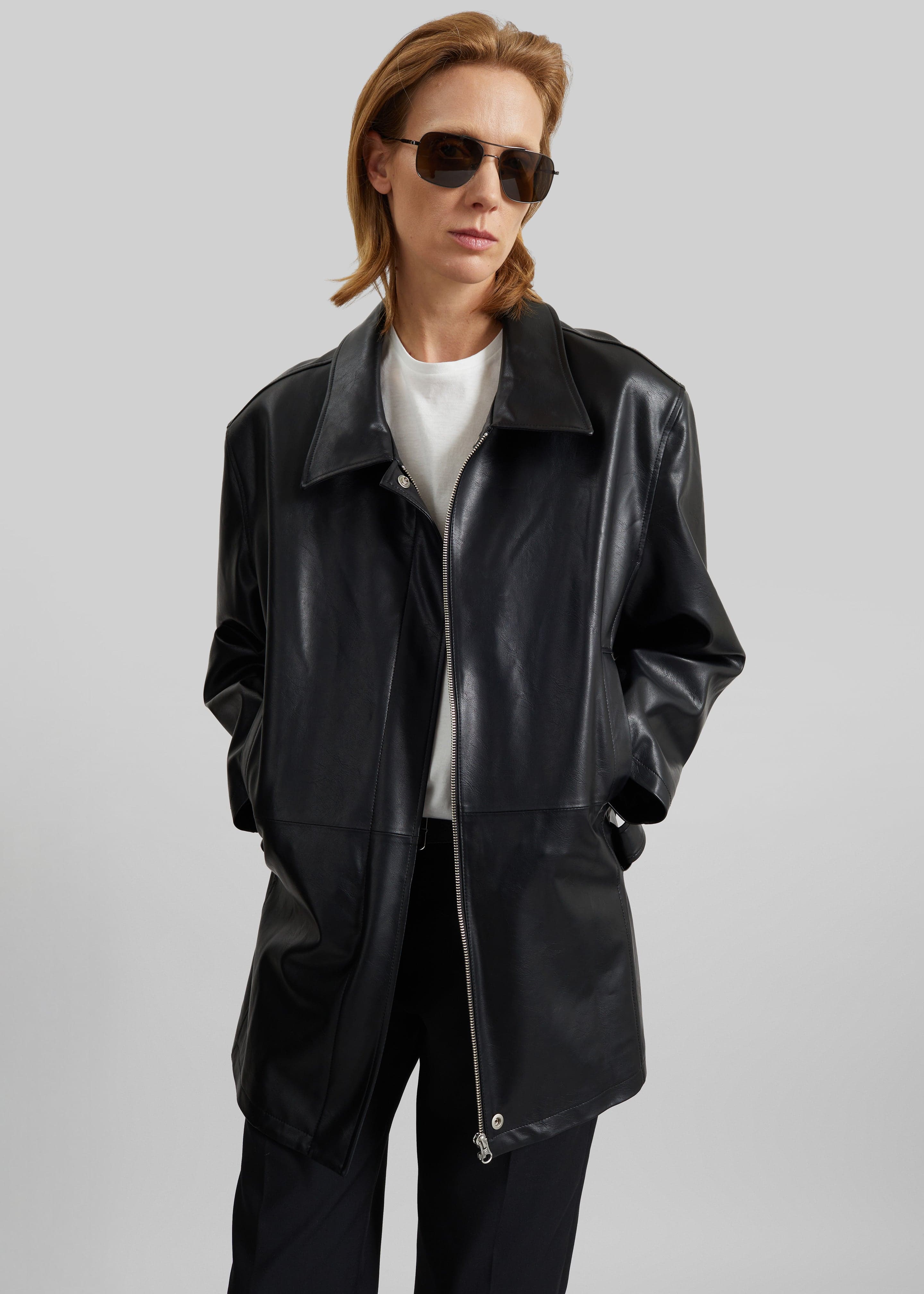Low Classic Low Waist Artificial Leather Jacket - Black