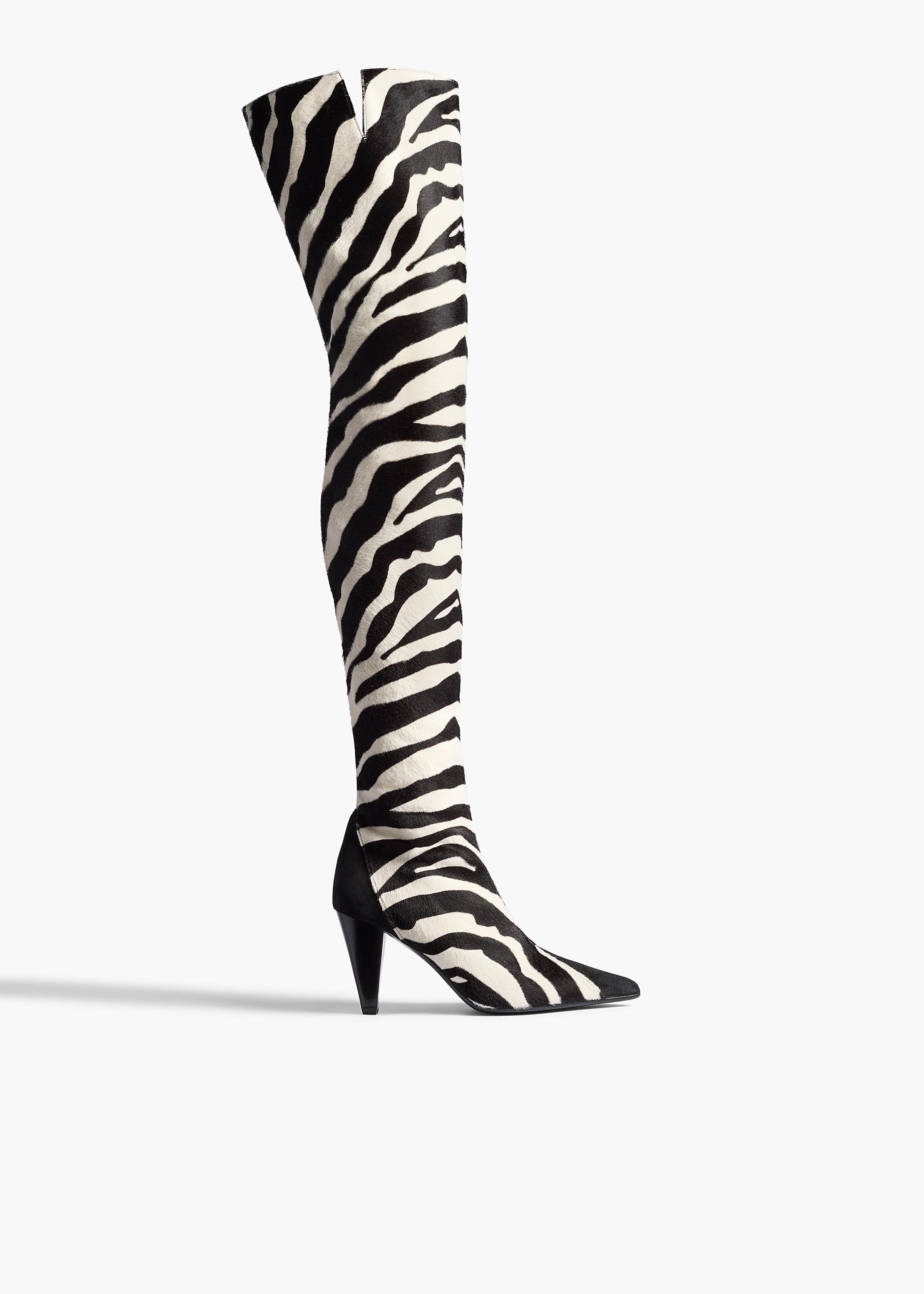 Harvey Over-the-Knee High Boot in Zebra Print Haircalf and Black Suede