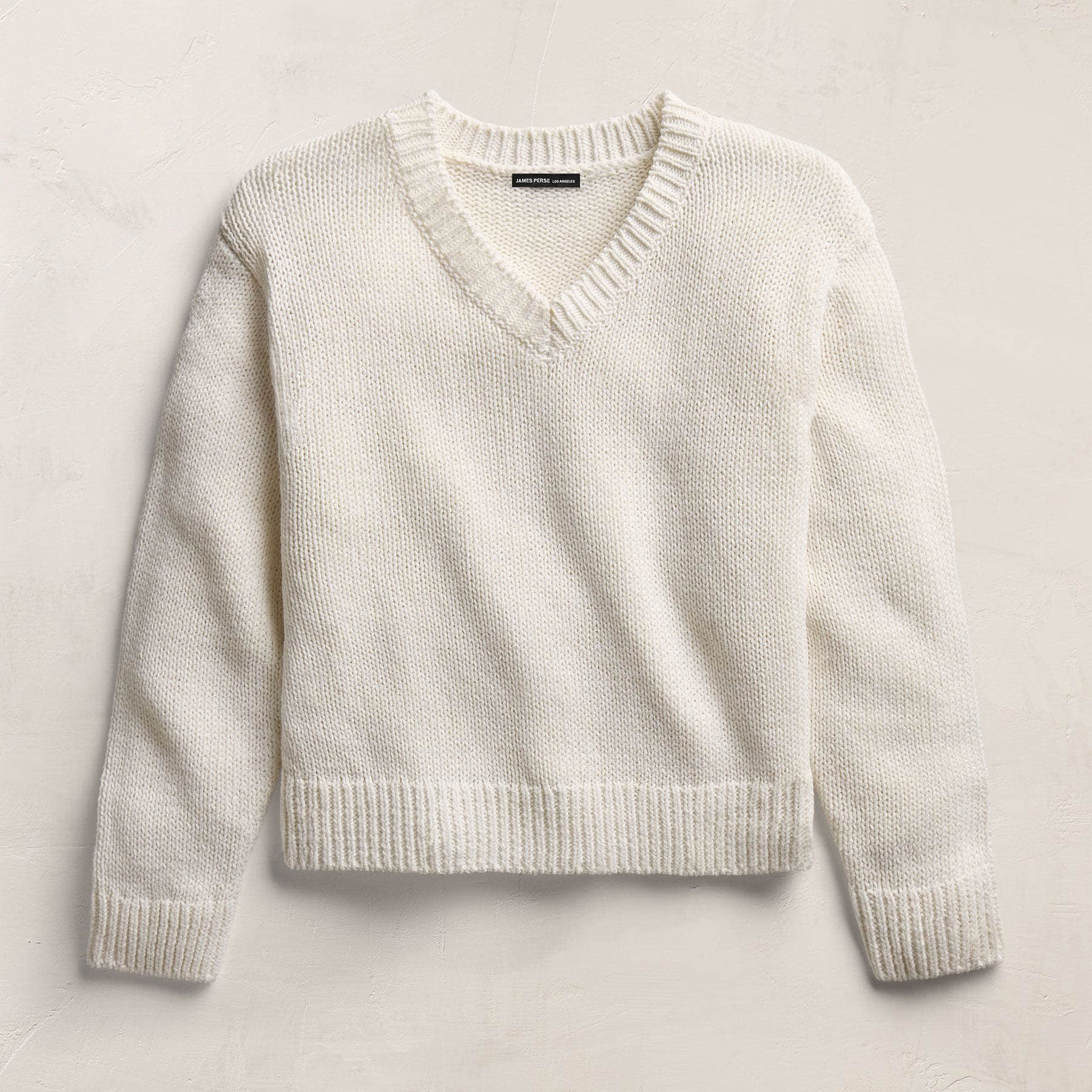 Cotton Linen V Neck Boxy Sweater - Off White
