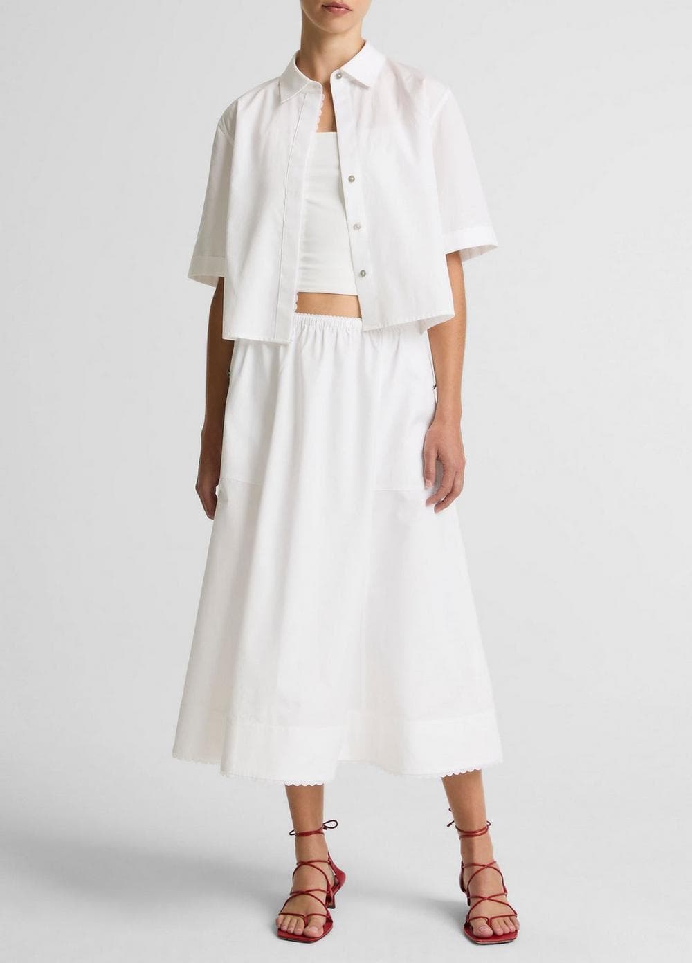 Scallop-Detail Cotton Midi Skirt