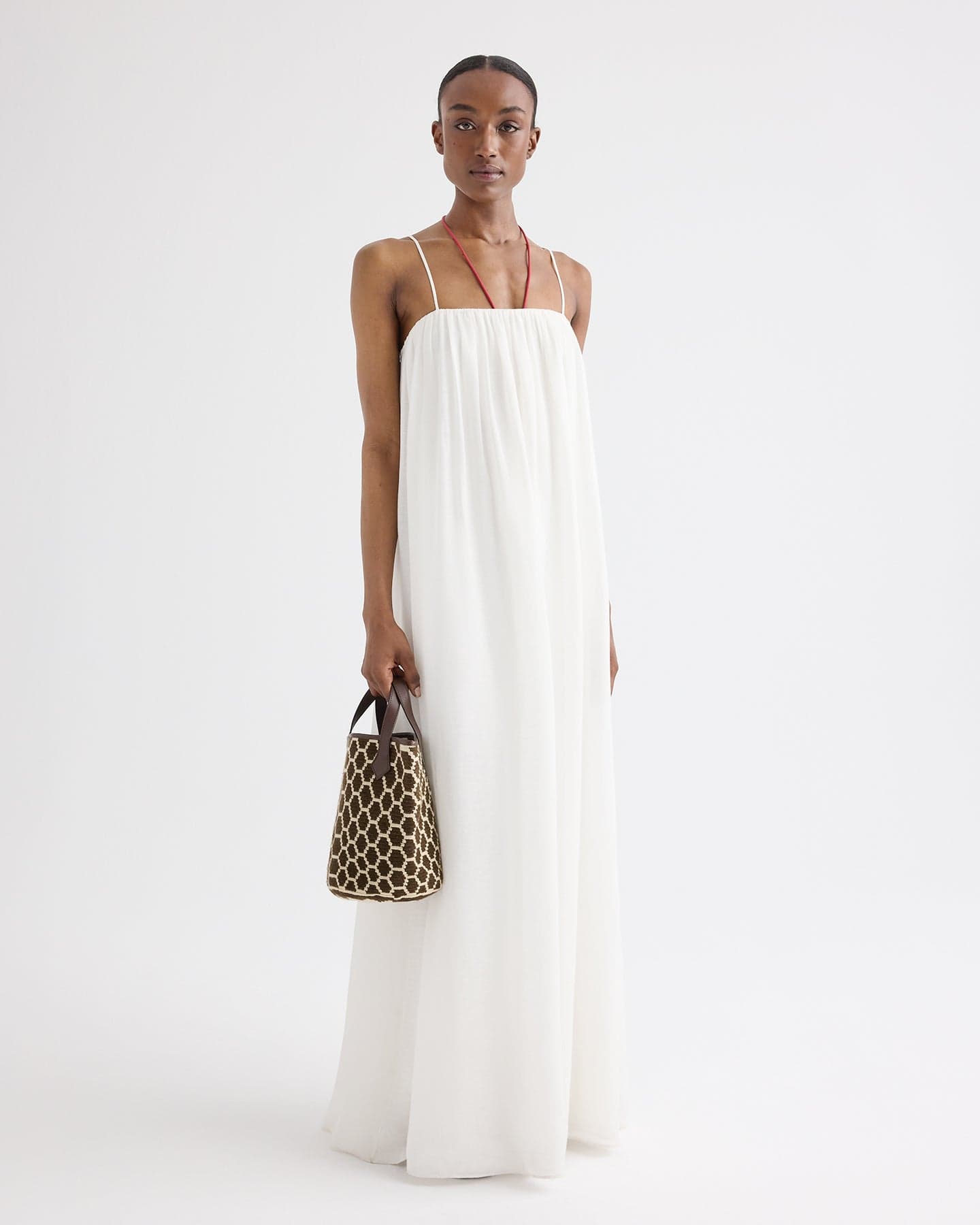 Shirred Column Dress in Linen Viscose