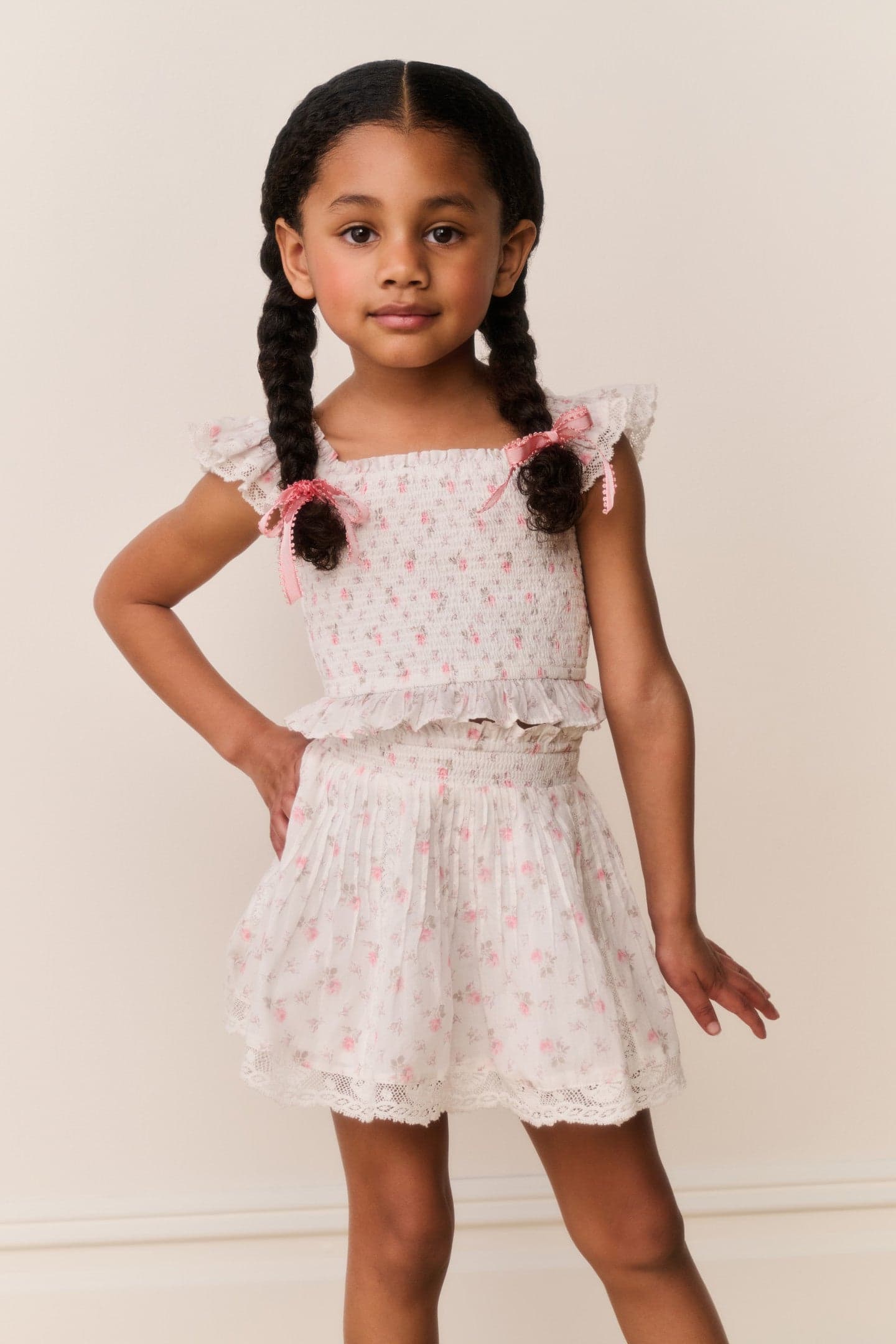 Little Girls Jeanna Floral Cotton Top - SUNWASHED IVORY