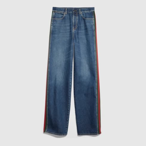 Cotton denim pants with Web insert