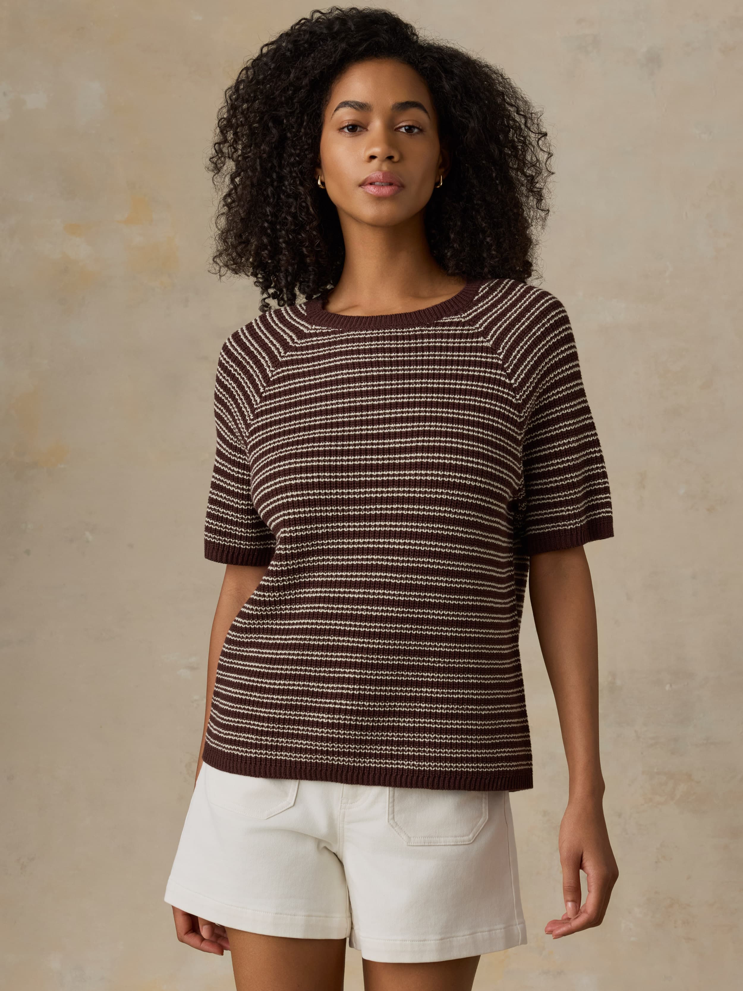 Miramar Linen Tee - Mocha Stripe