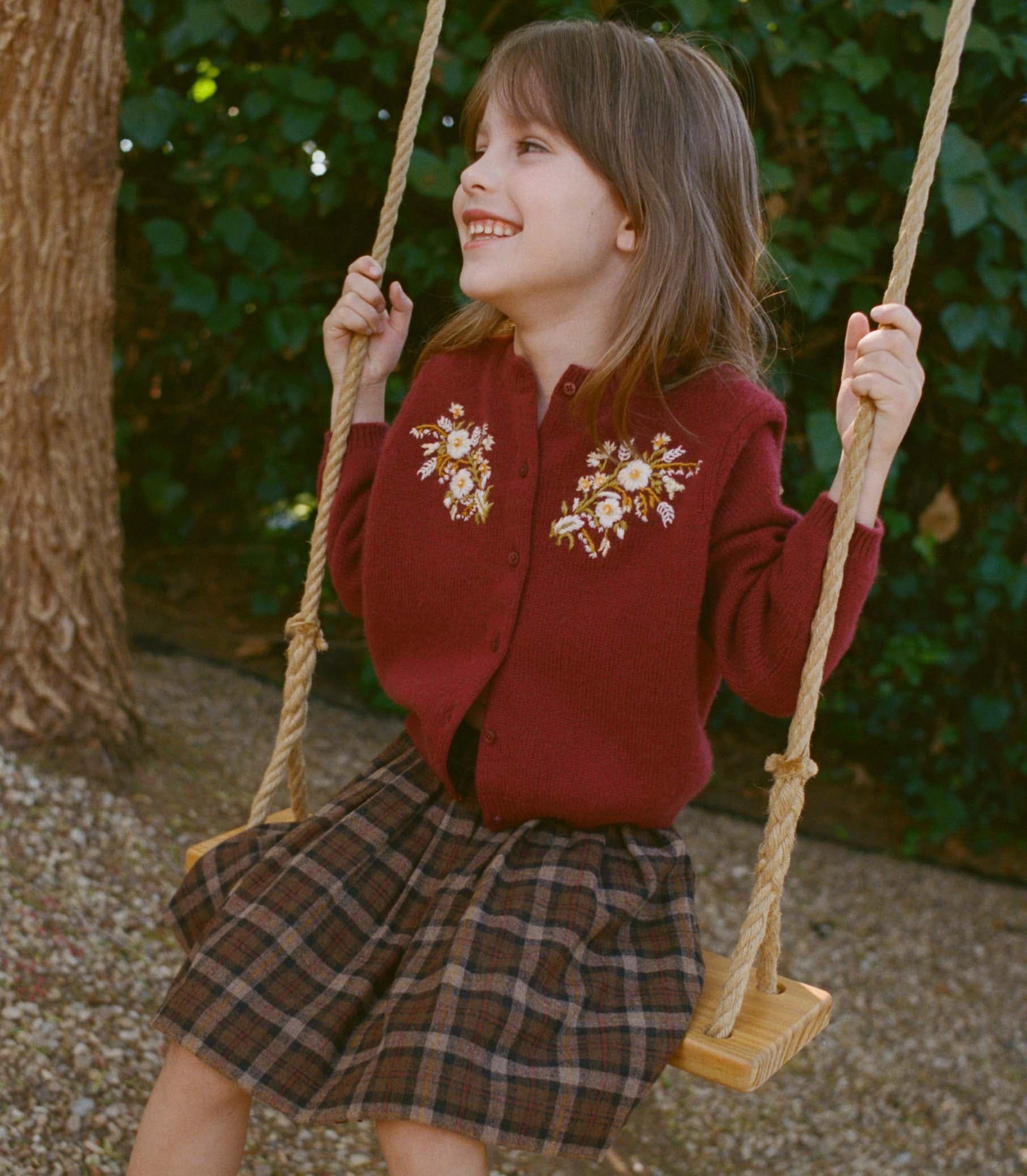 BABETTE CASHMERE CARDIGAN -- MALBEC FLORAL EMBROIDERY