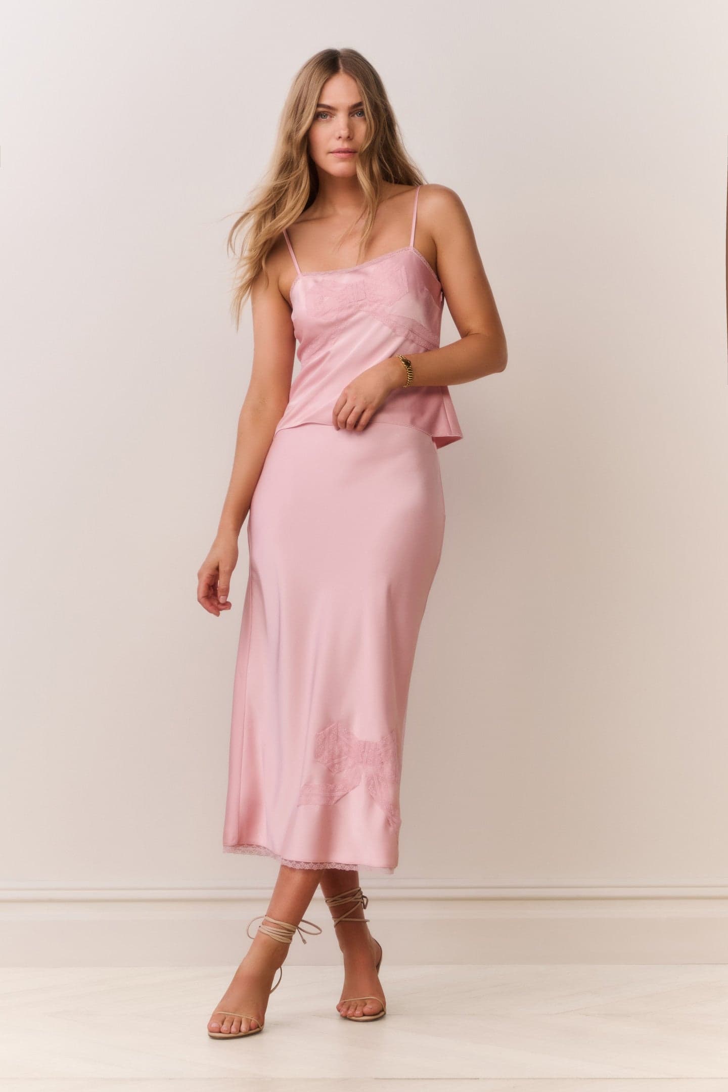 Vallis Lace Bow Satin Maxi Skirt