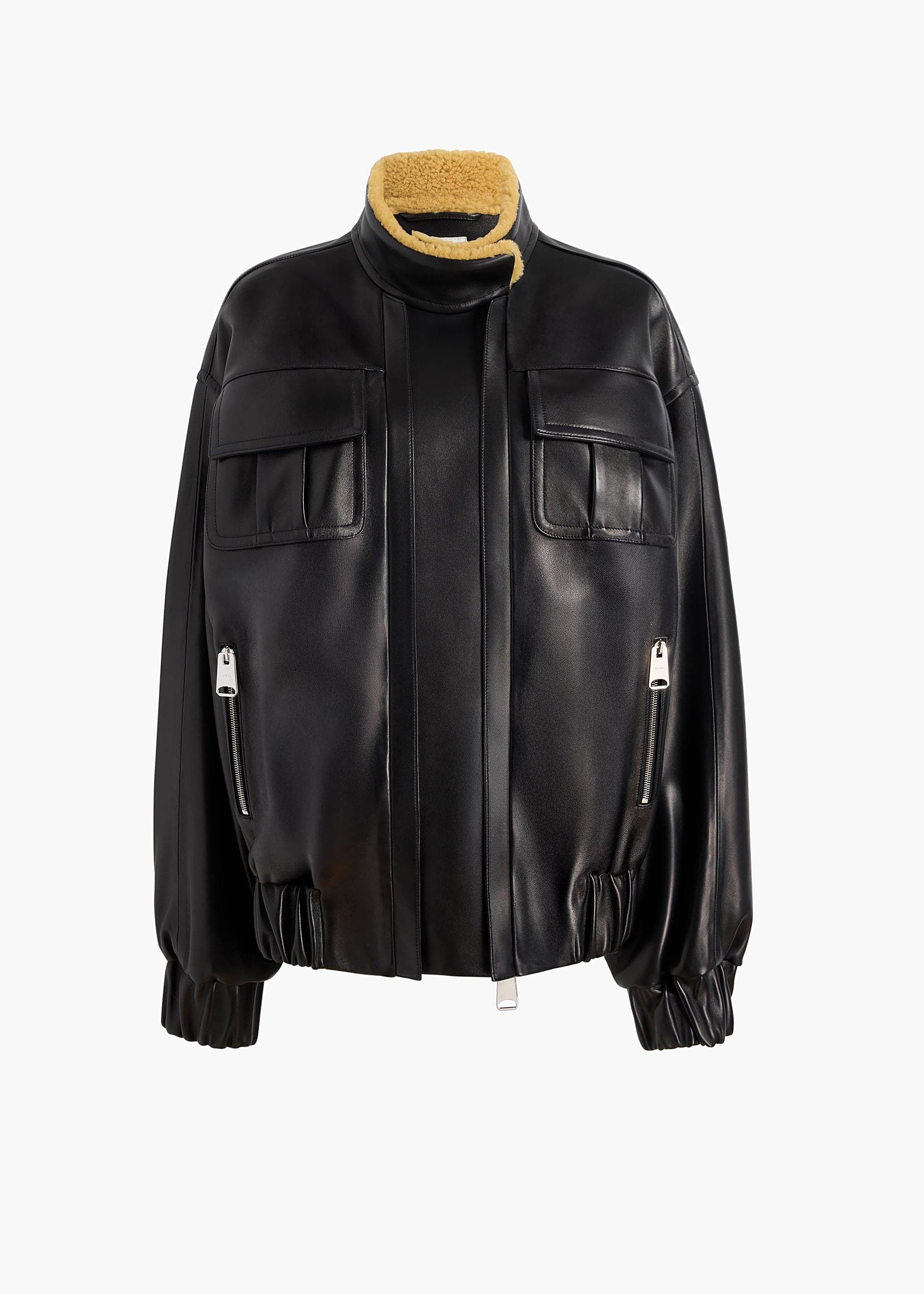 Malone Jacket in Black Leather with Shearling Collar