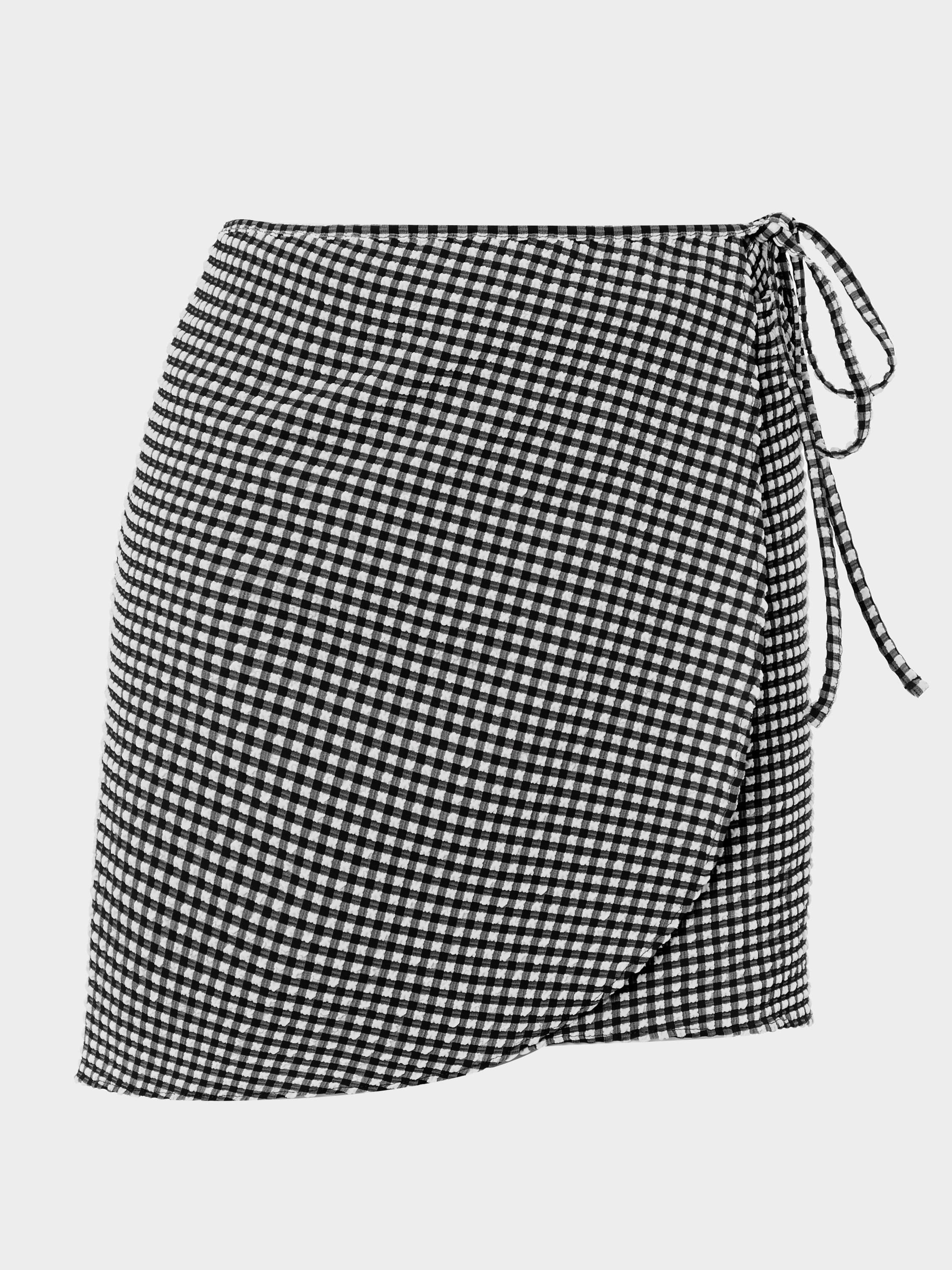 Gingham Seersucker Mini Sarong - Black Gingham | One Size Swimwear | Hunza G - Black Gingham / One size