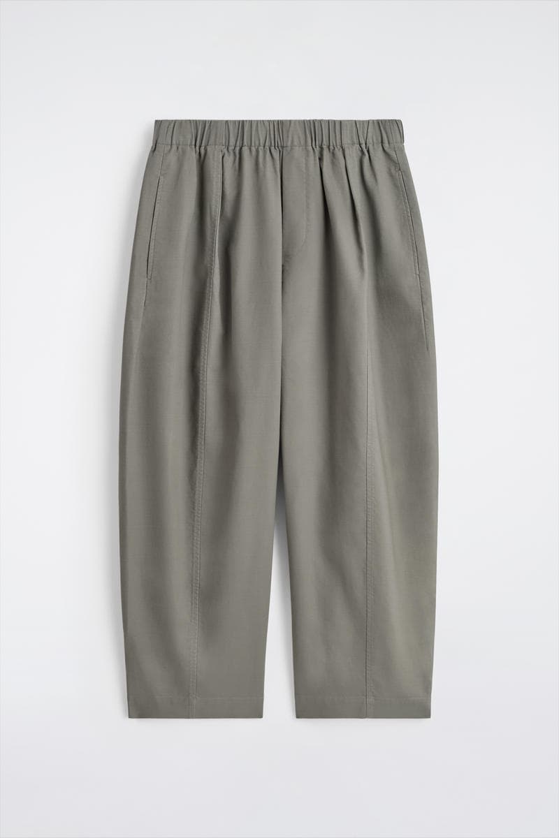 Cotton Cropped Barrel-Leg Pants