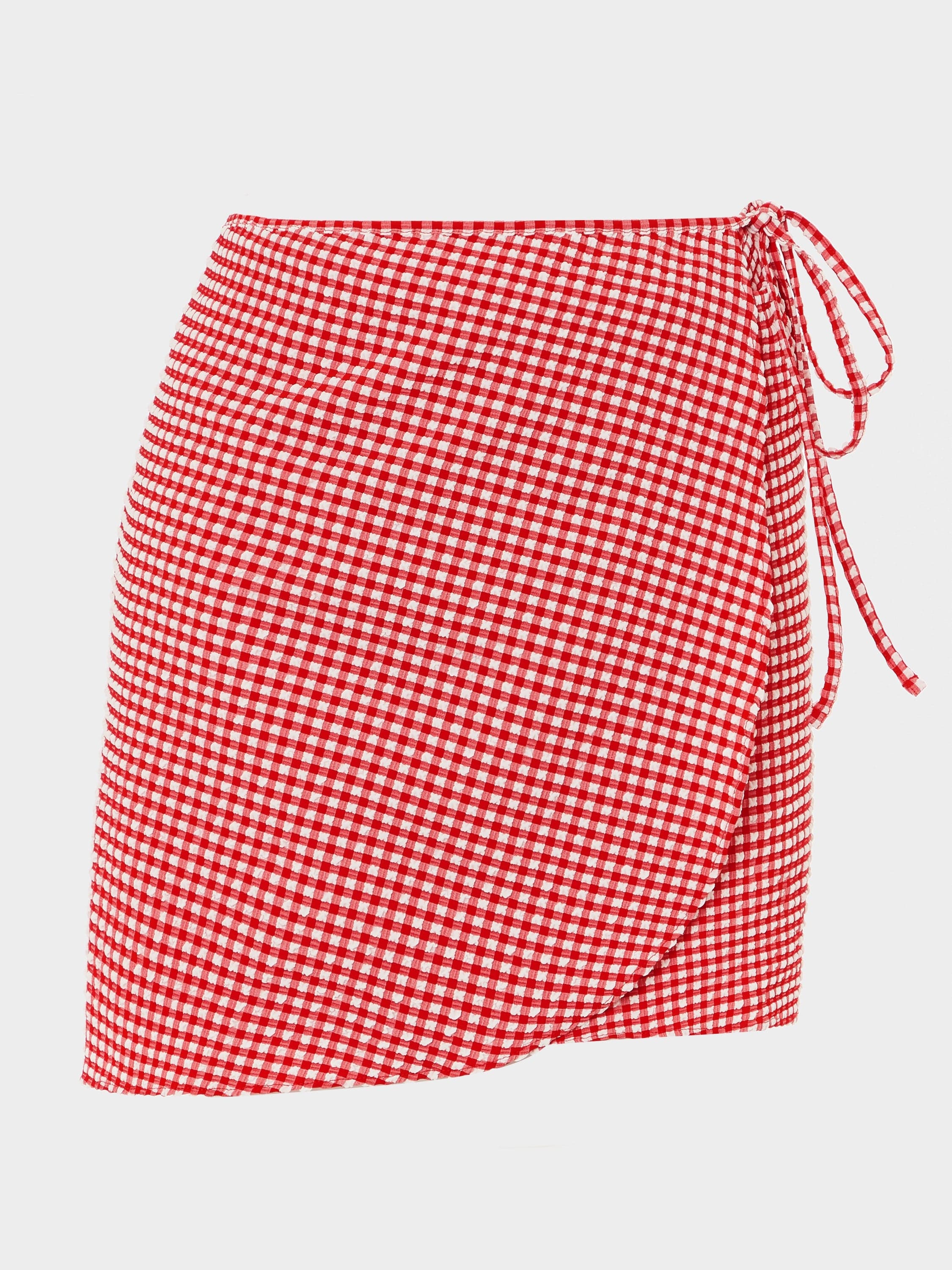 Gingham Seersucker Short Sarong - Red Gingham | One Size Swimwear | Hunza G - Red Gingham / One size