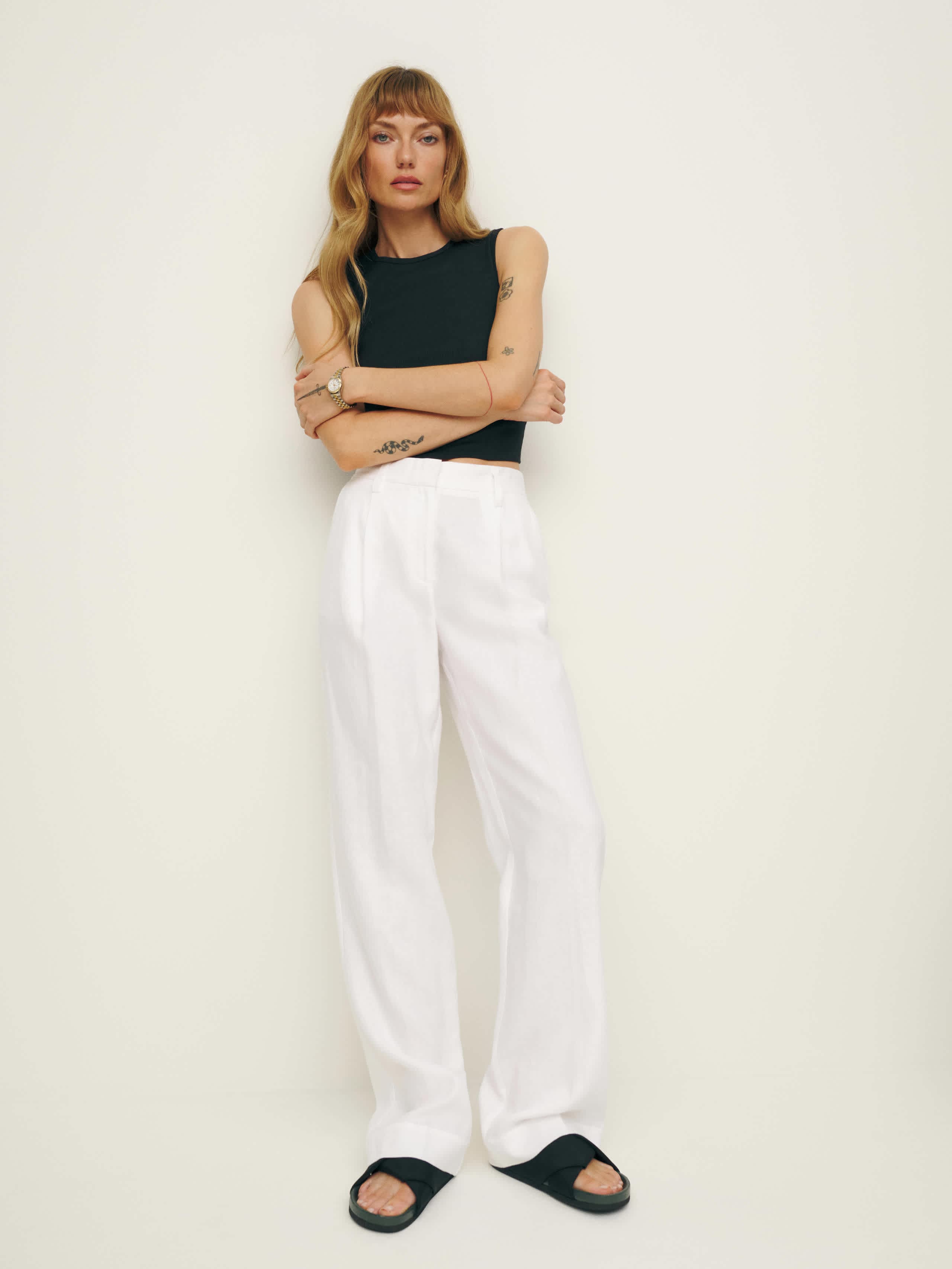 Reformation Alex Linen Mid Rise Short Pant Ivory 0P