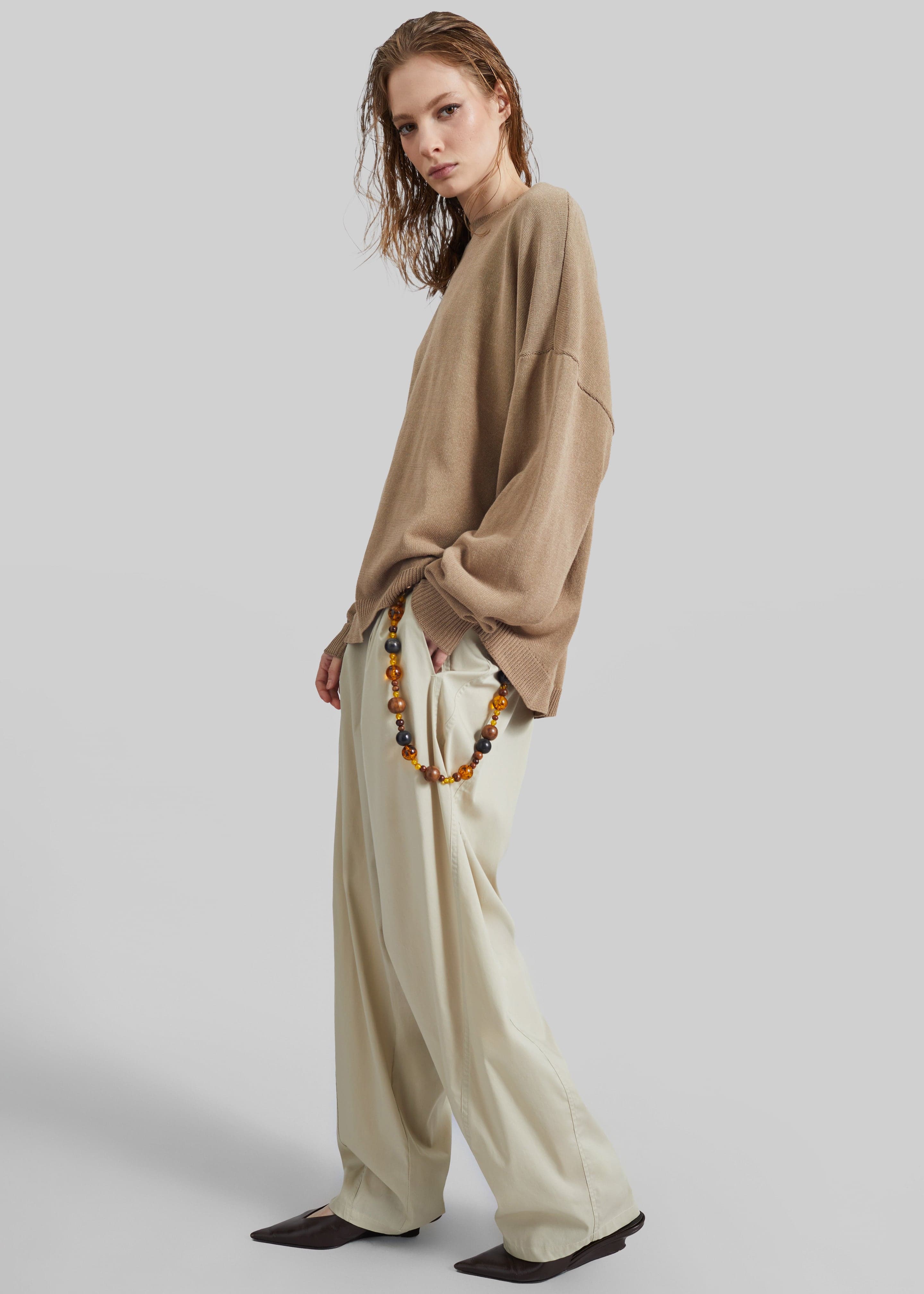 Darkpark Phebe Light Cotton Popeline Wide-Leg Pants - Beige