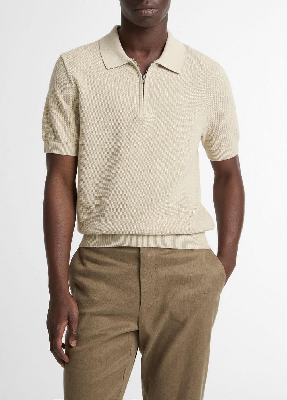 Cotton-Cashmere Piqué Zip Polo Sweater