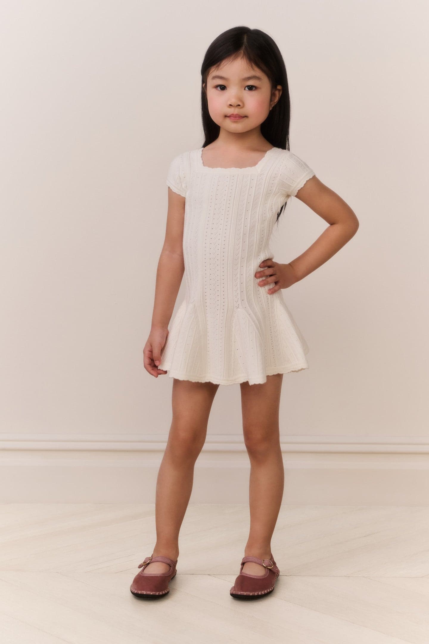 Little Girls Daffron Pointelle Dress - WHITE TEA