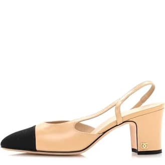 CHANEL Goatskin Grosgrain CC Slingback Pumps