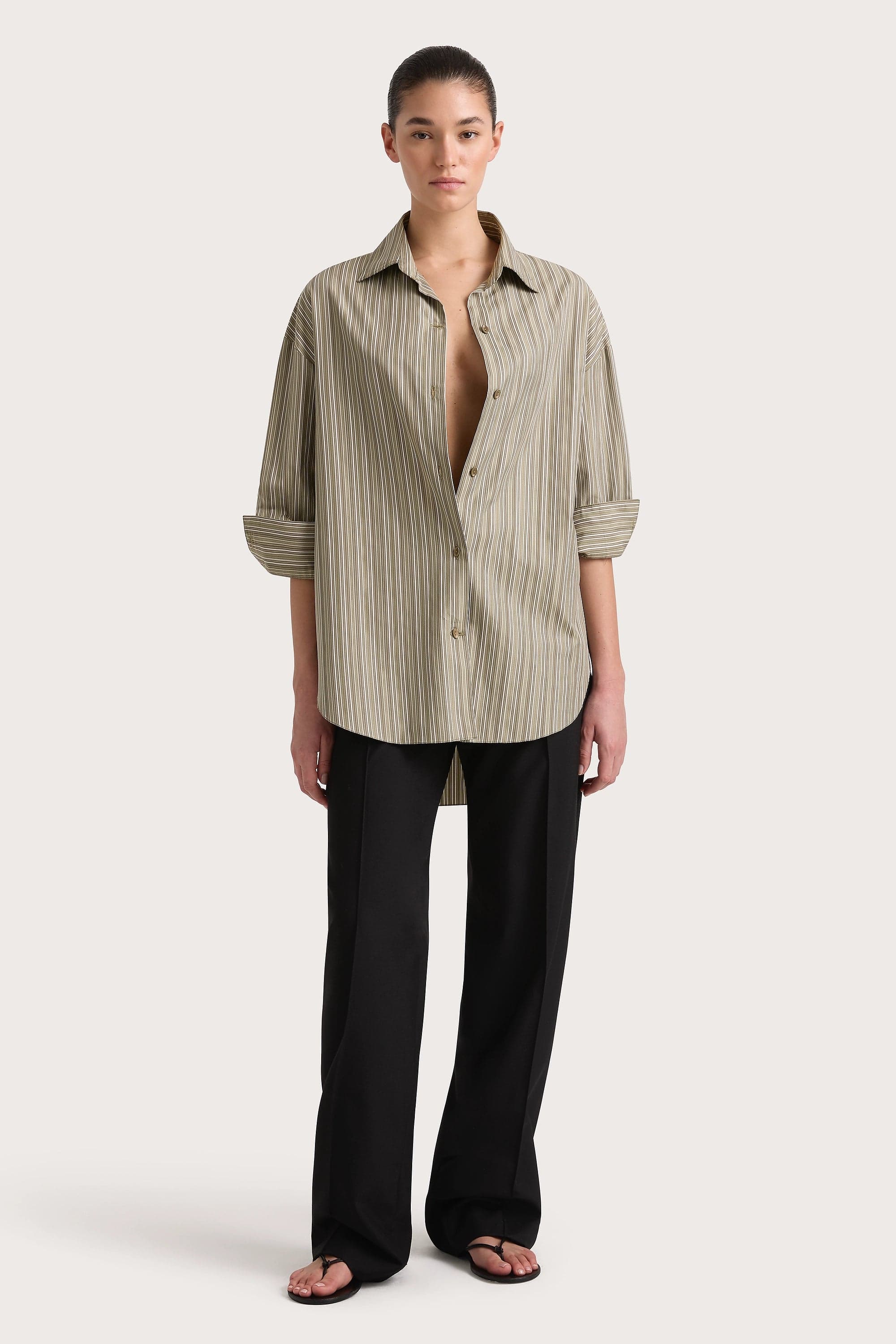 En Vau Shirt Khaki Stripe - Final Sale