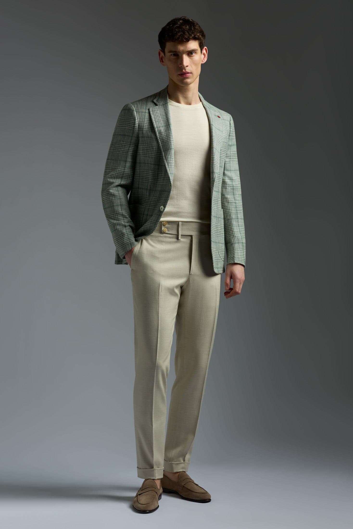 Comfort Denim Effect Wool Silk and Linen Casalnuovo Tailored Pants