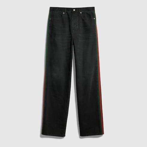 Cotton denim pants with Web insert