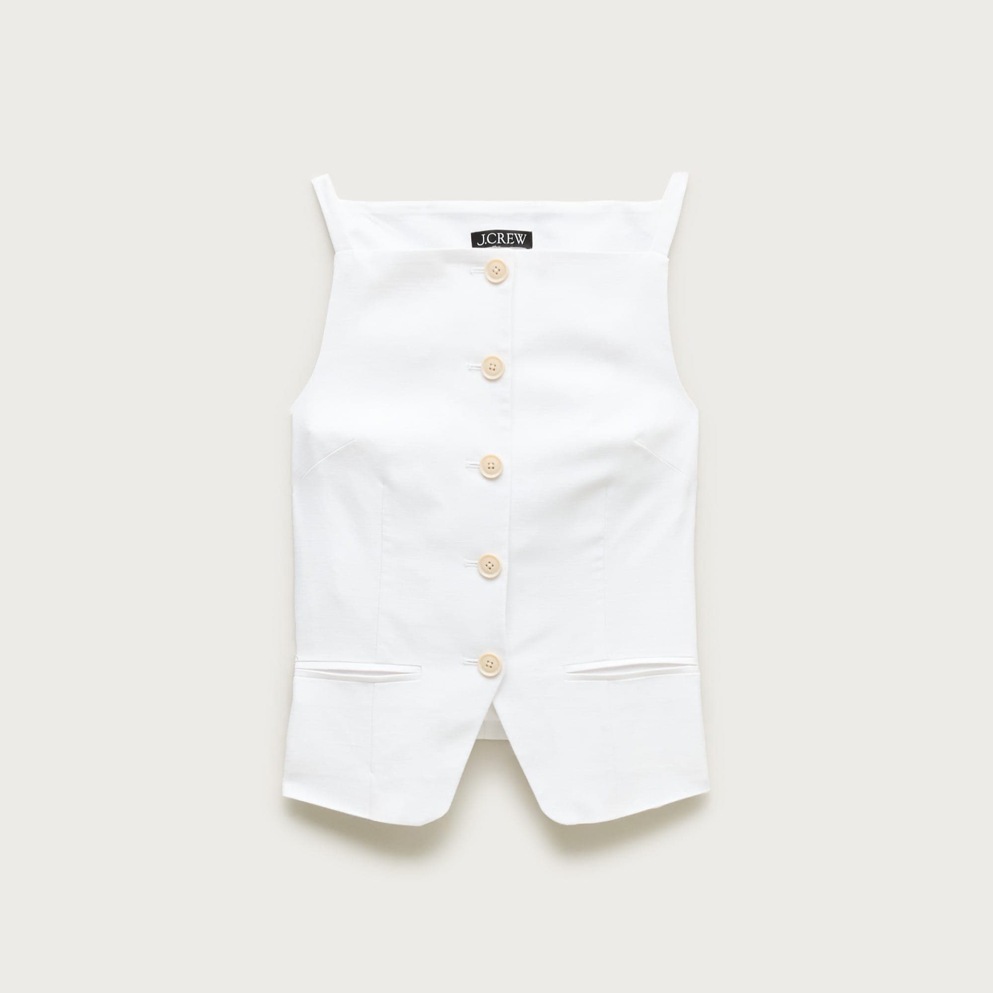 Button-up cutaway tank top in Gramercy linen blend