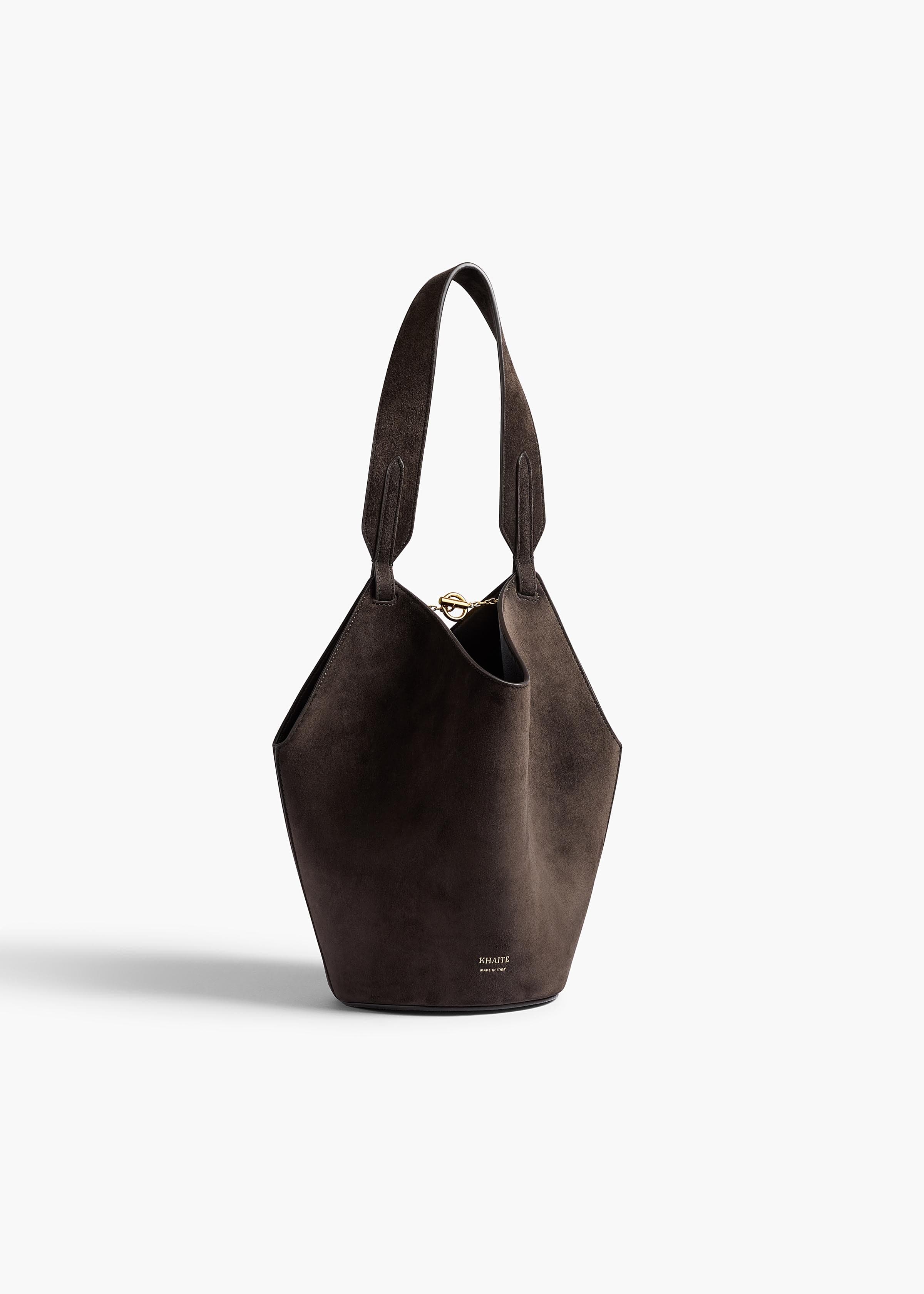 Mini Lotus Tote in Dark Brown Suede