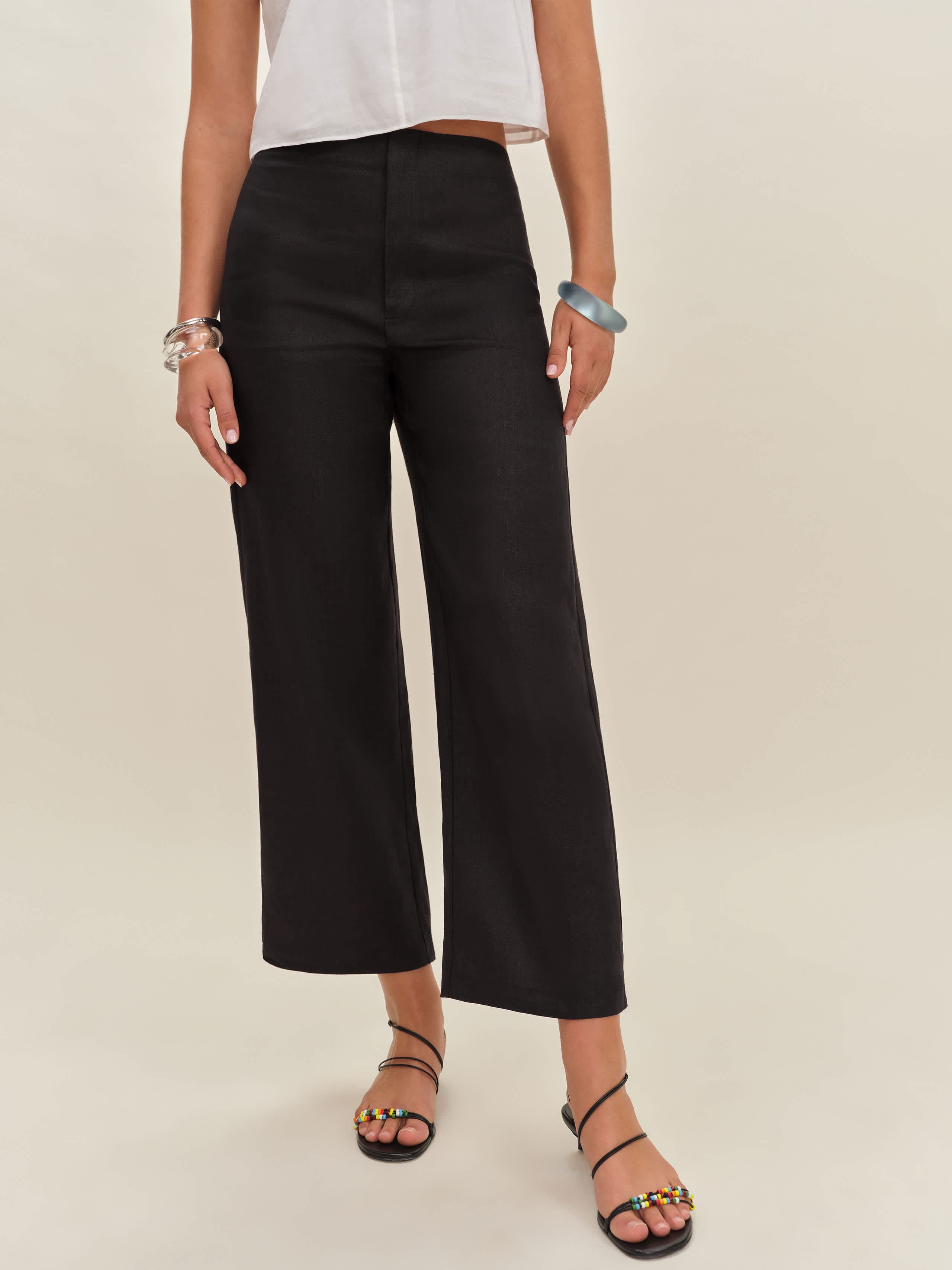 Reformation Joni Linen Cropped Pant Black 4