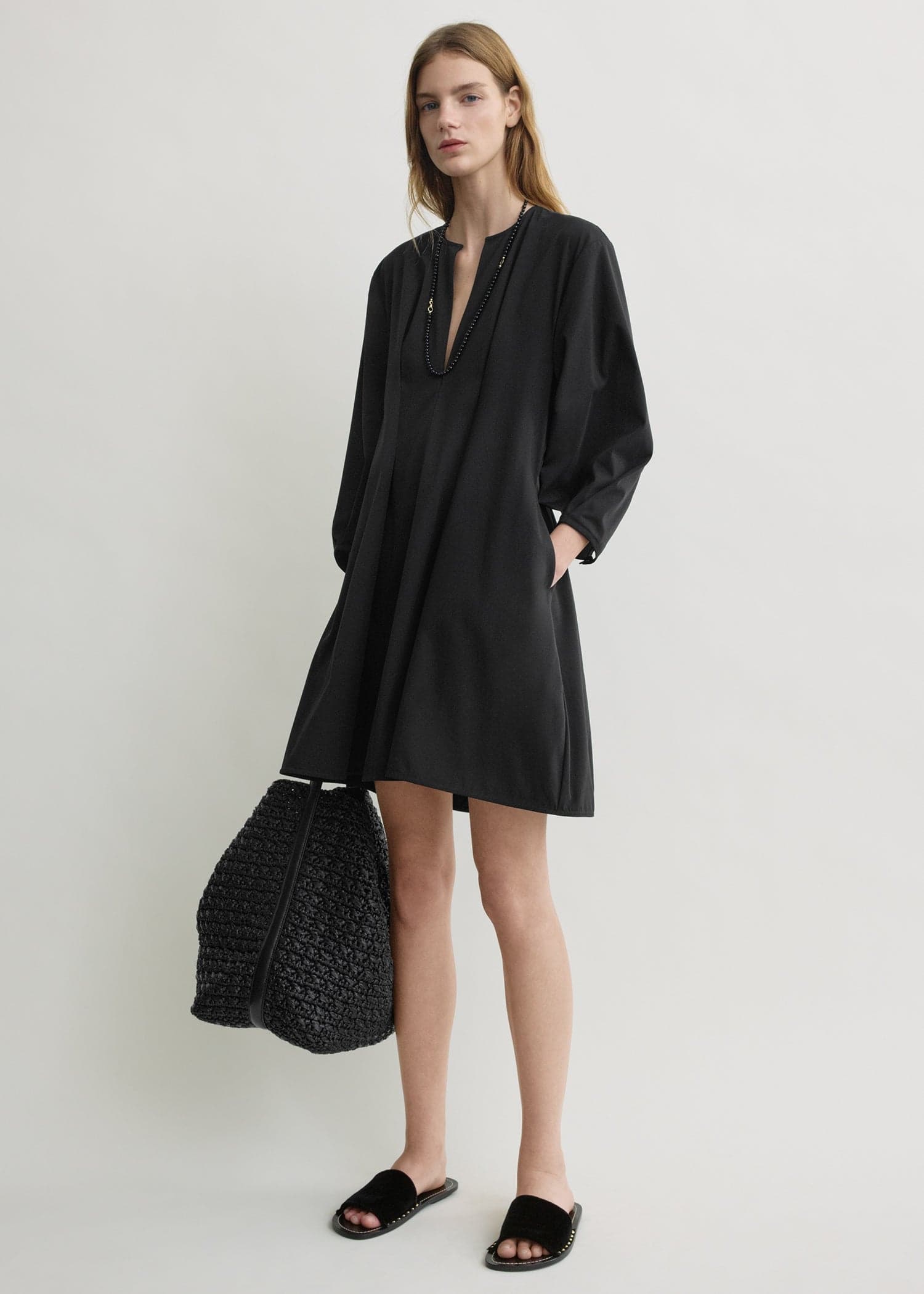 Balloon sleeve cotton dress black