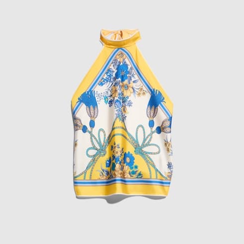 Printed silk twill top