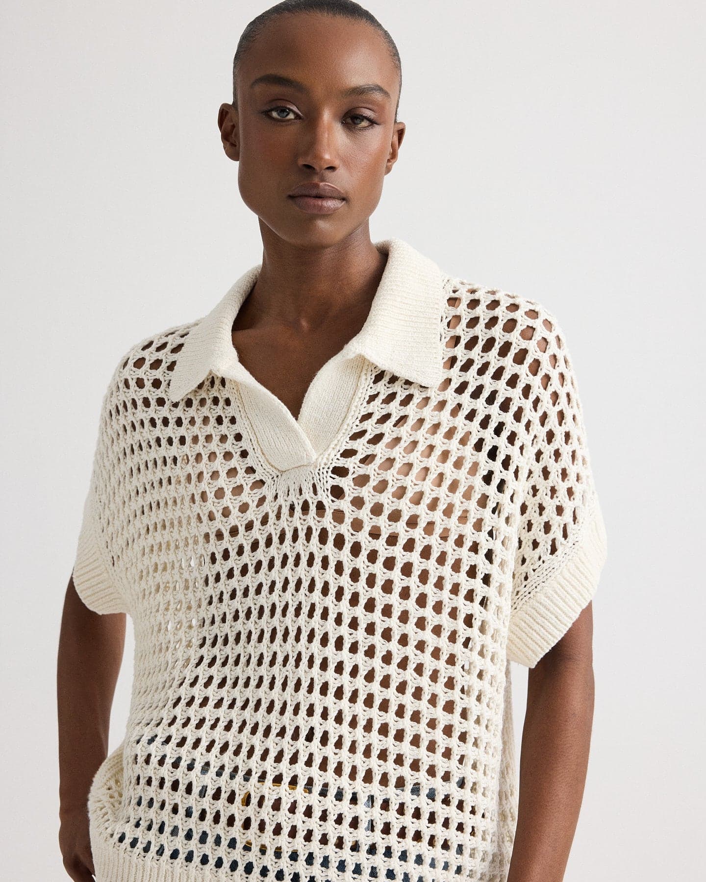 Supersized Open Knit Polo in Linen Silk