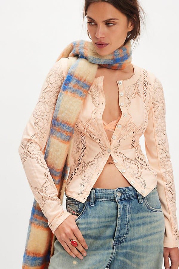Jae Sheer Lace Knit Long Sleeve Top