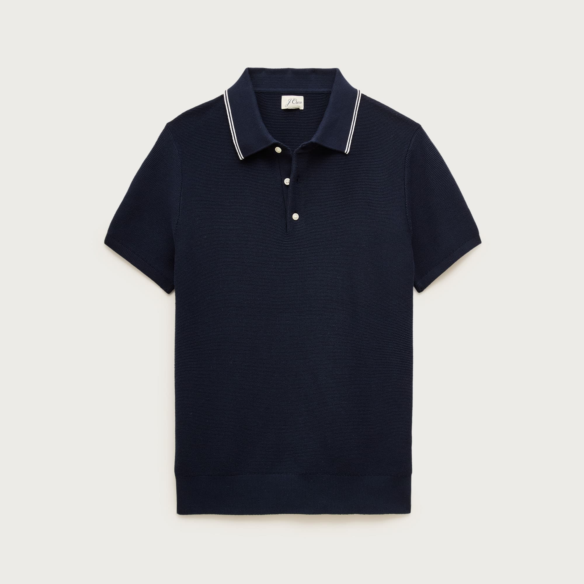 Short-sleeve tipped sweater-polo in Pima cotton