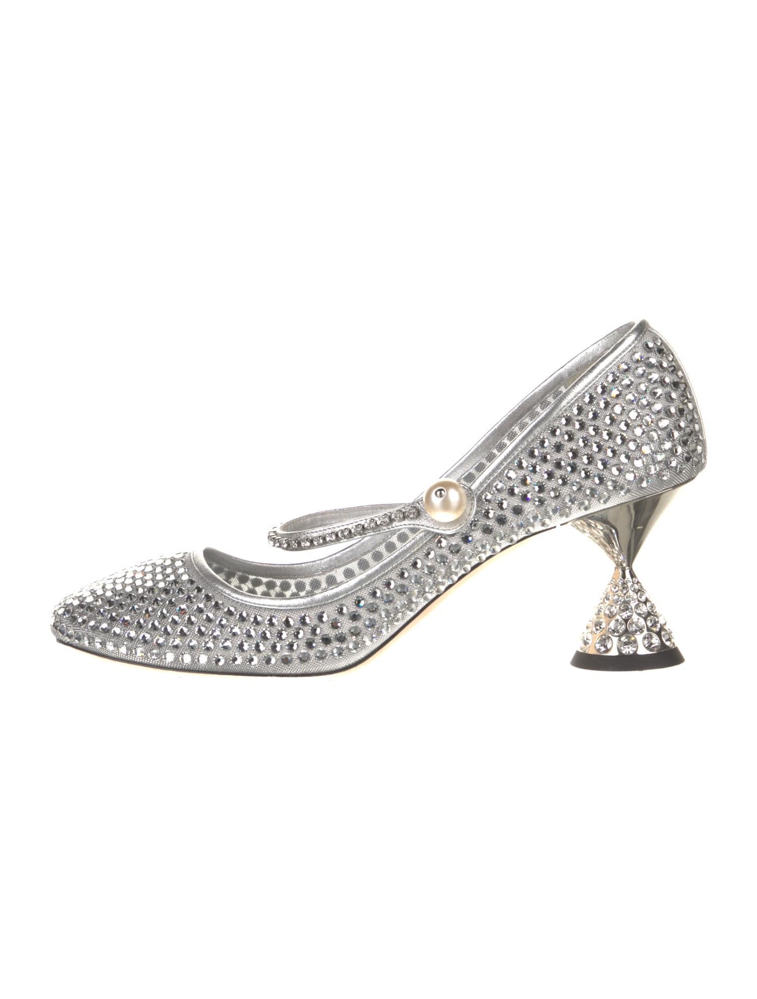 Faux Pearl Accents Crystal Slingback Pumps