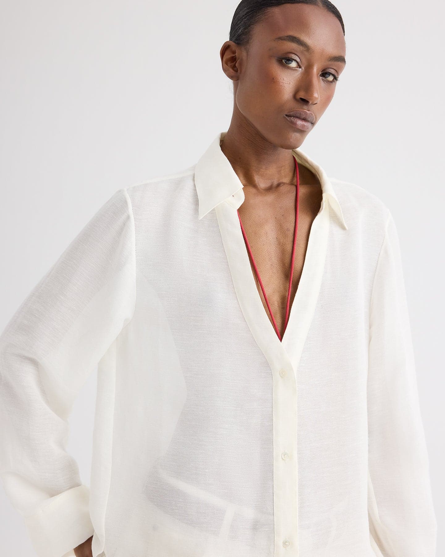 Deep V Relaxed Shirt in Linen Silk