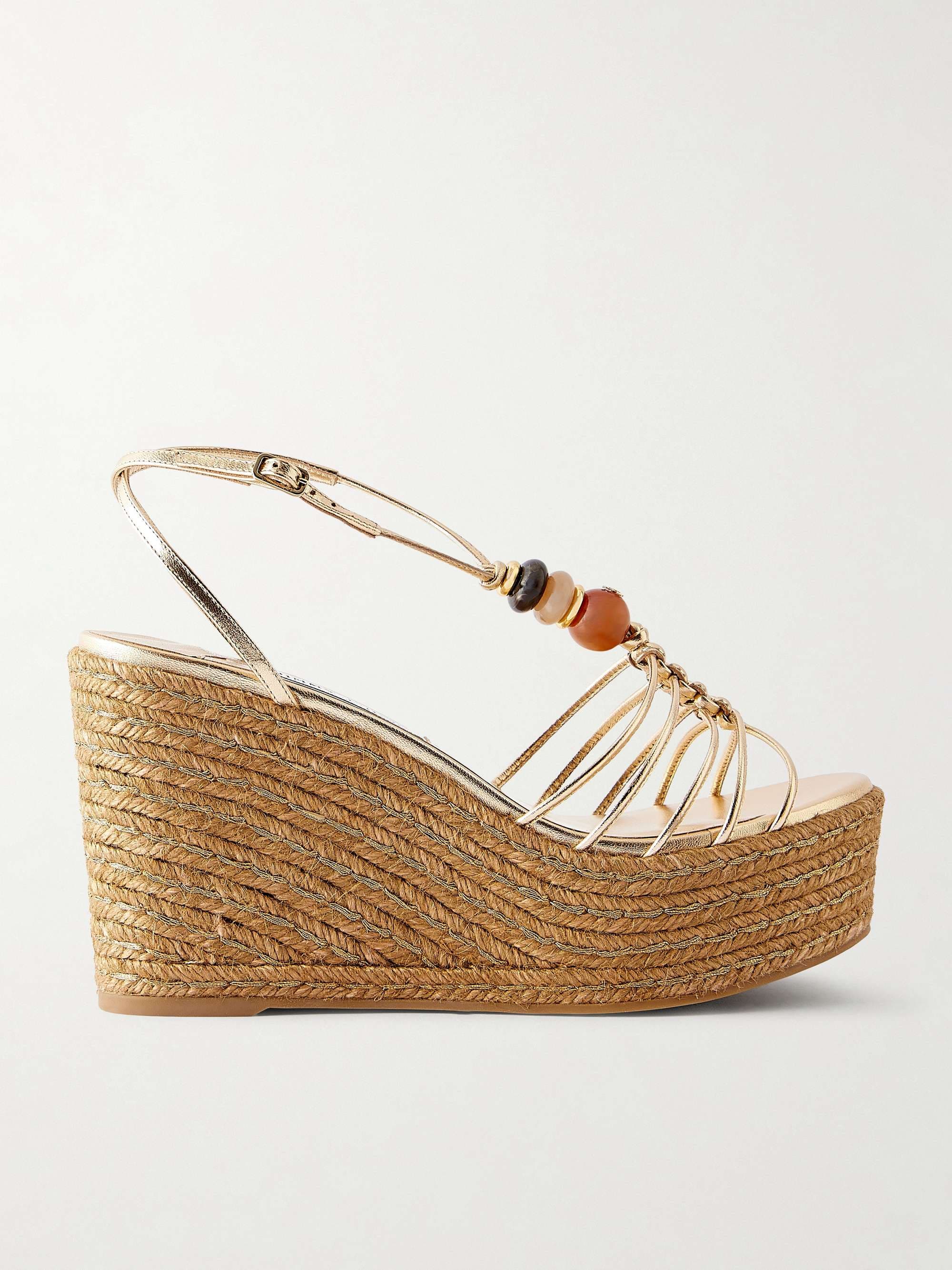 Lemi 100 embellished metallic-leather platform wedge sandals - ETRO Tiered ruffled paisley-print chiffon mini dress
