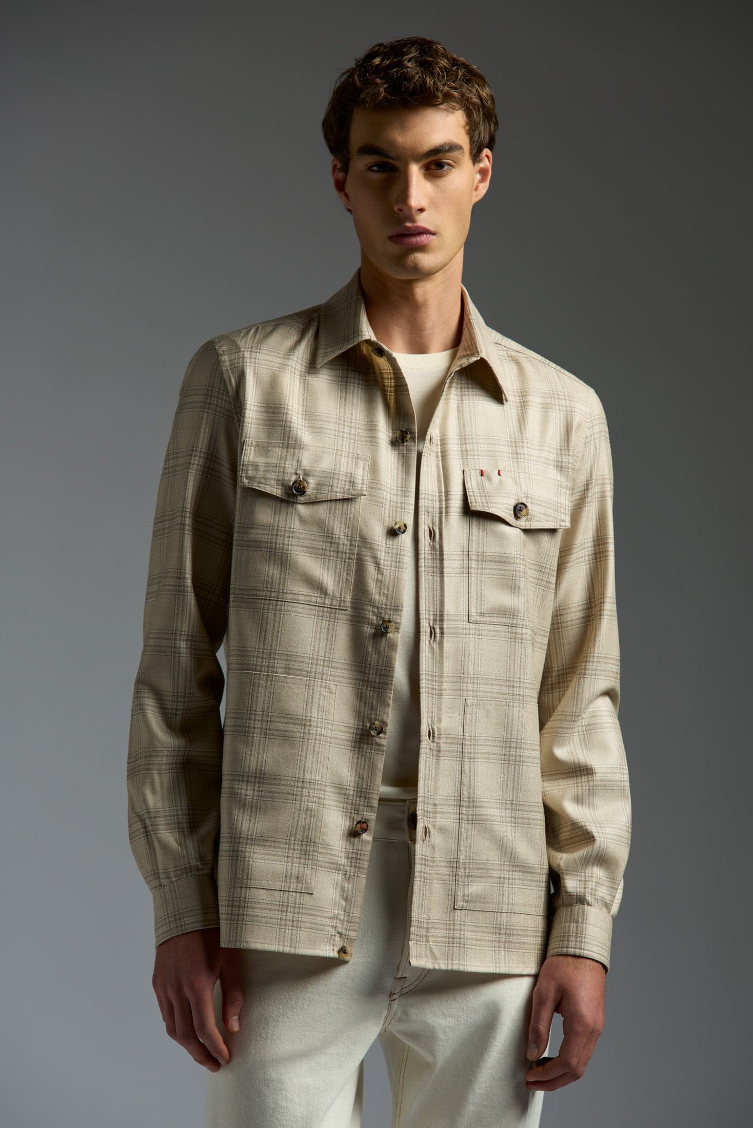 Natural Cashmere Linen Four Pockets Overshirt