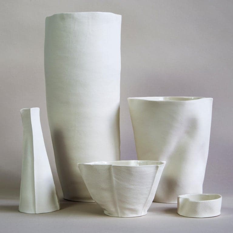 Set of 5, Kawa Series Porcelain Vases & Bowls, Decor, White Ceramic, Organic