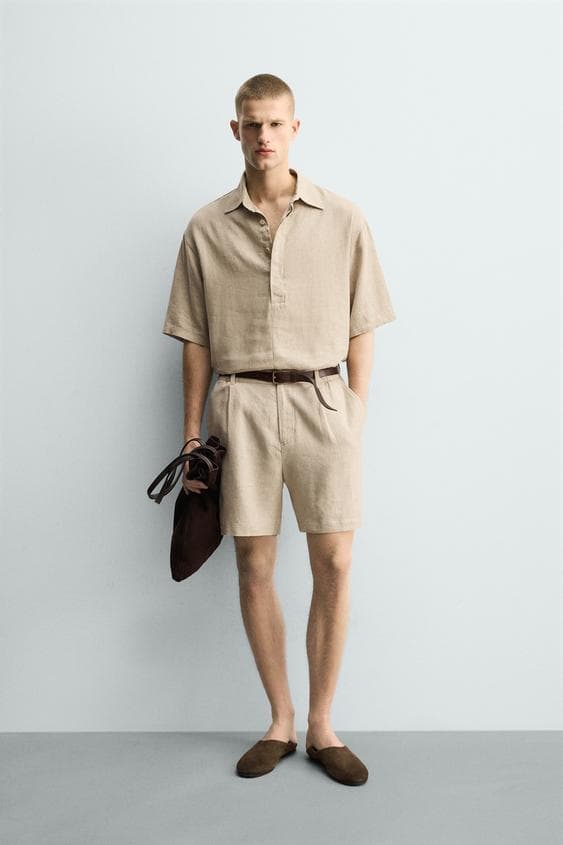REGULAR FIT LINEN - VISCOSE POLO SHIRT - Sand | ZARA United States