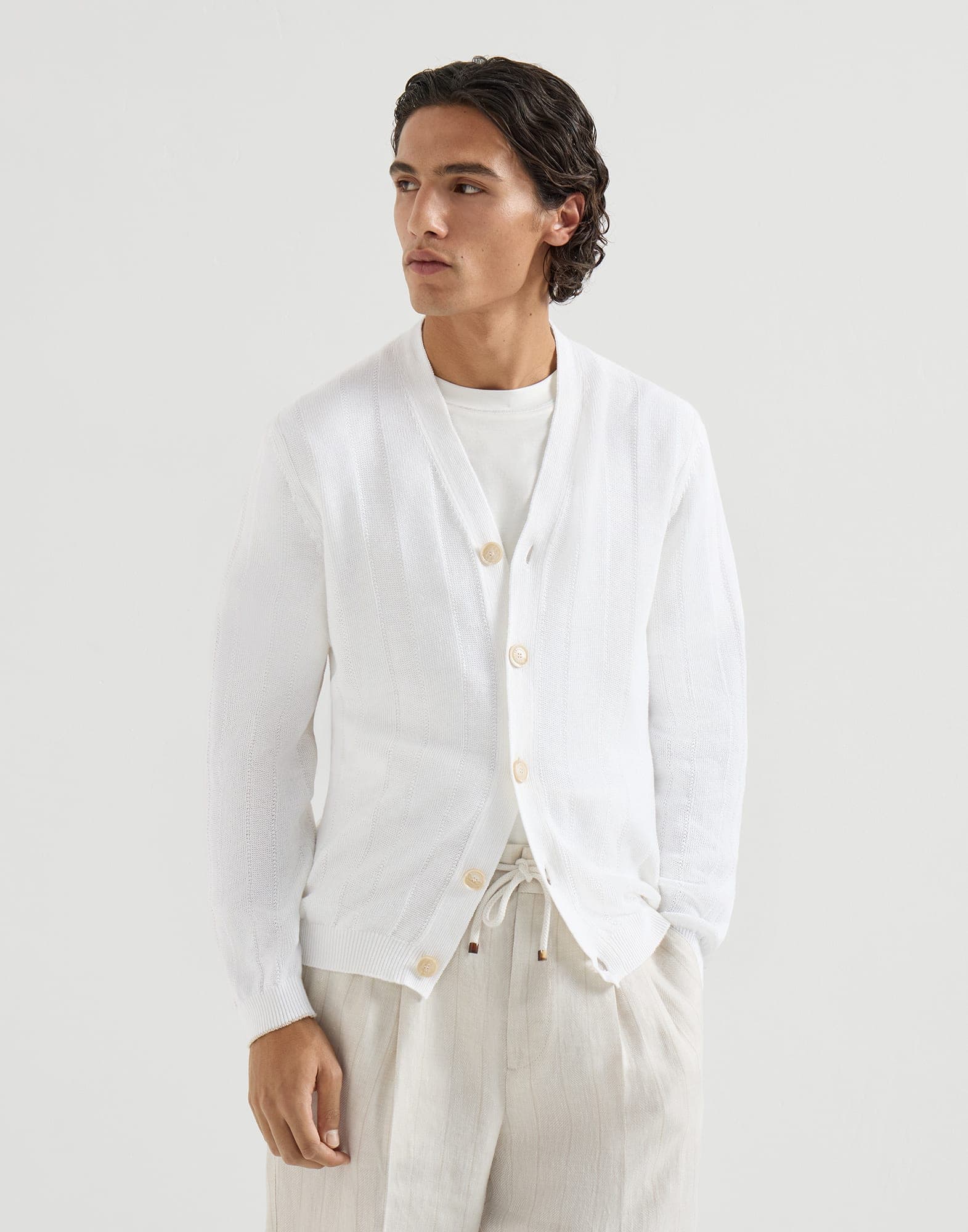 Linen and cotton cardigan - White CMV76