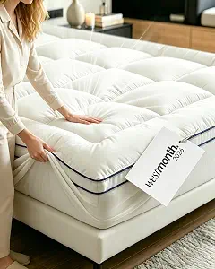 Mattress Topper 1000 GSM, WestMonth Premium Quilted 1000gsm Luxury Extra Thick Mattress Topper, Cooling Breathable & Fluffy Soft King Mattress Topper for Back Pain, 8-21" Deep Pocket(White, King)