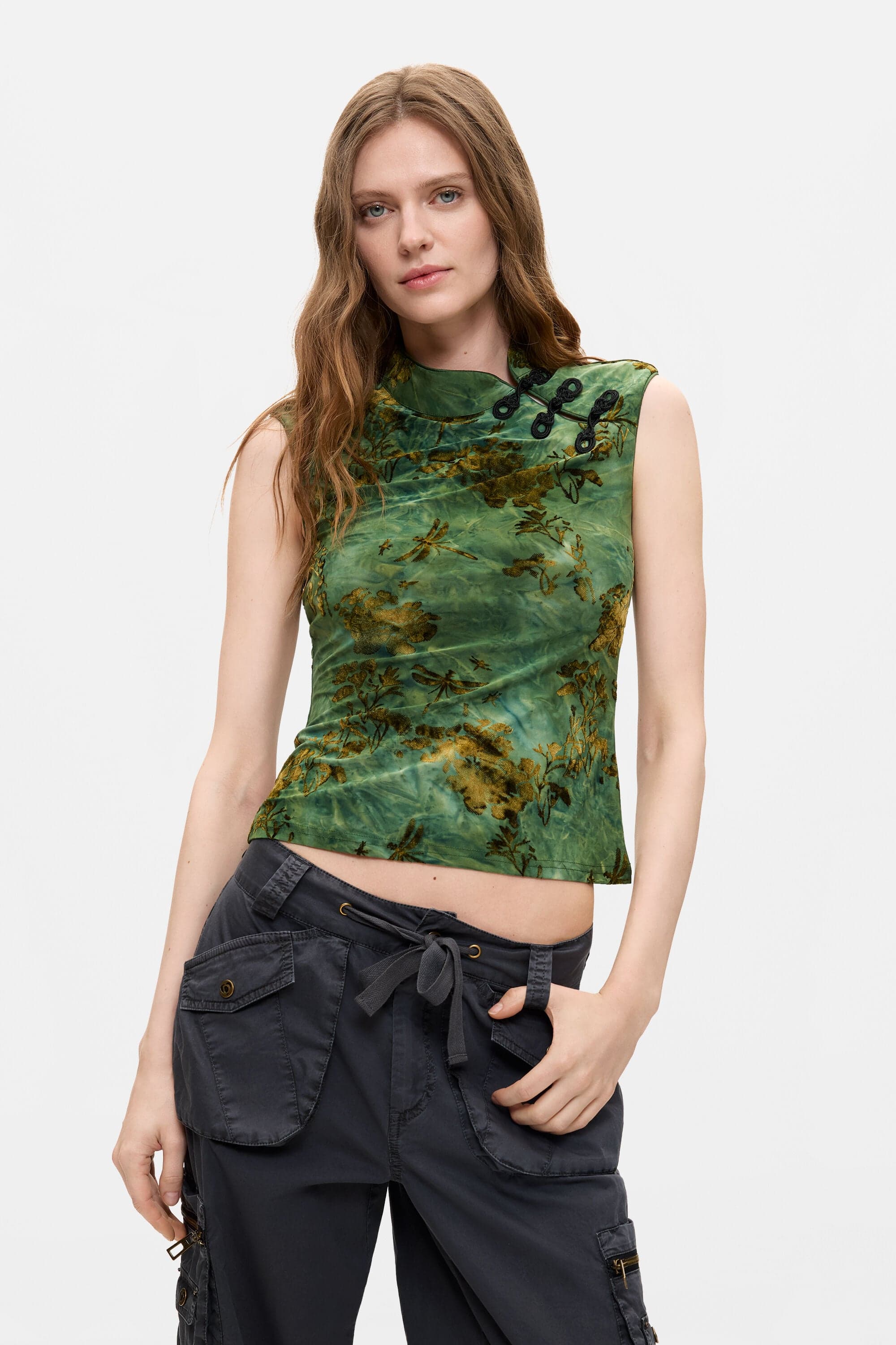 Top Flocado Estampado verde de mujer I Desigual.com